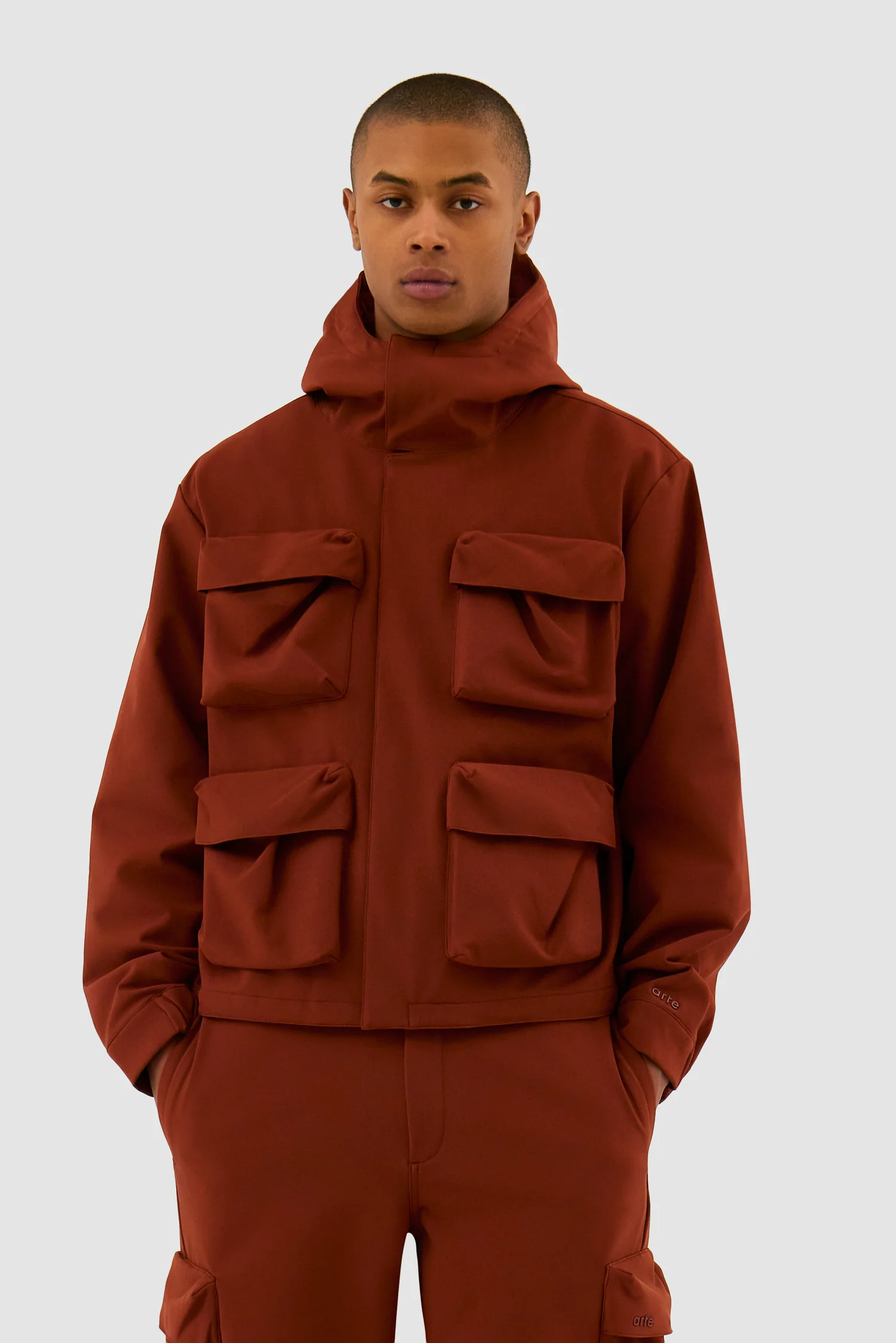Veste à capuche en nylon avec poches 3D - Orange - Image 2