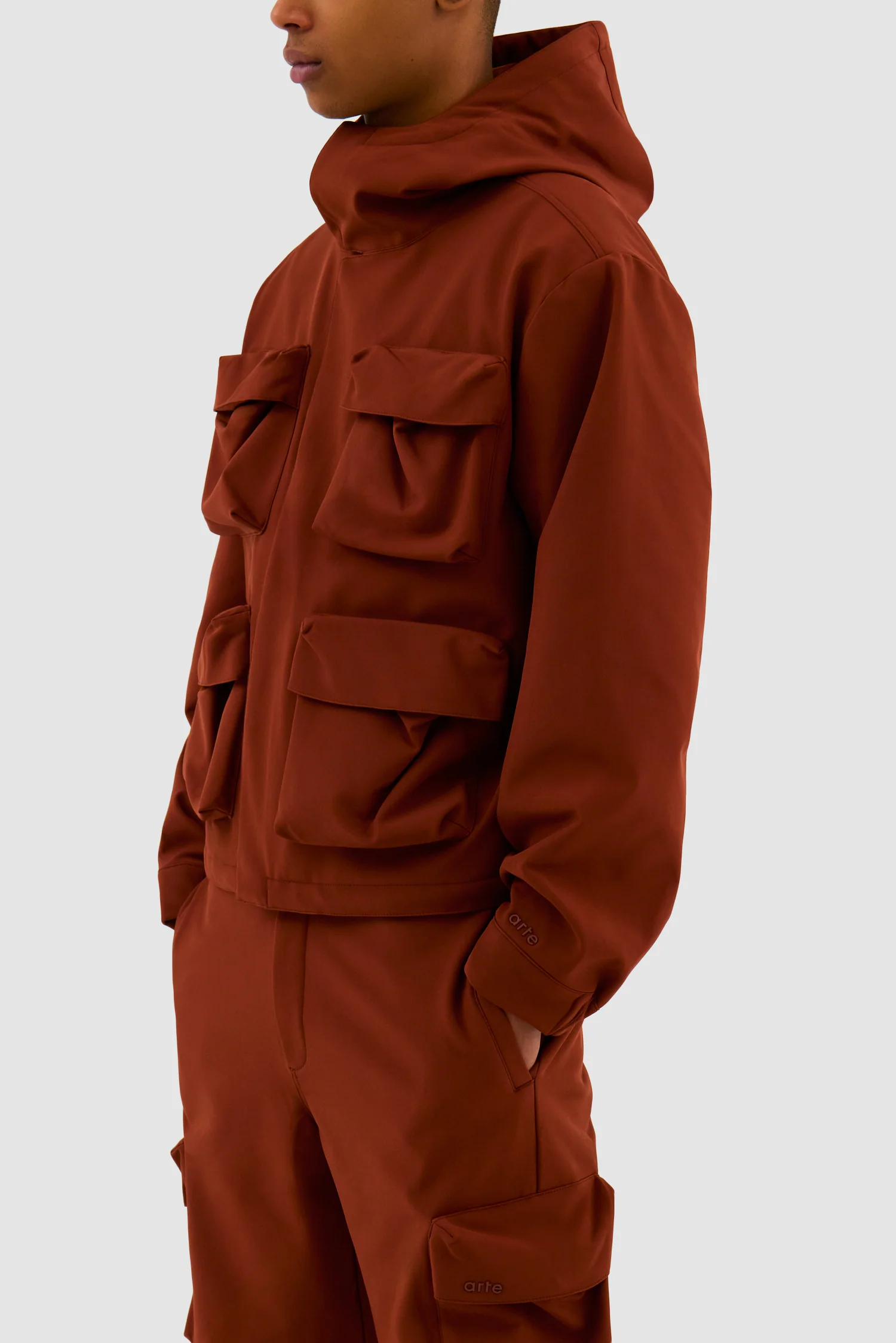 Veste à capuche en nylon avec poches 3D - Orange - Image 7