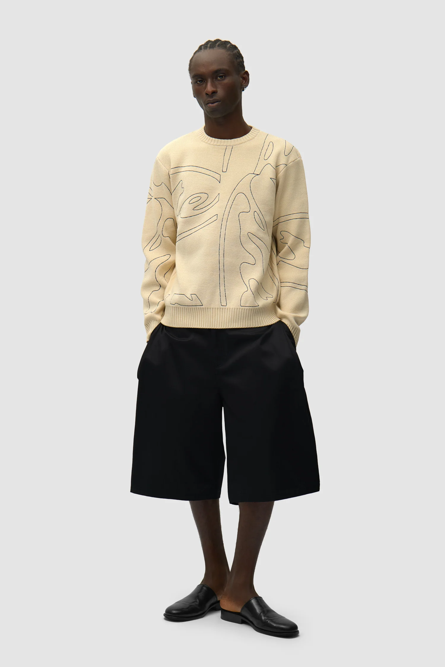 Pull en maille avec logo cercle sur toute la surface - Crème - Image 4