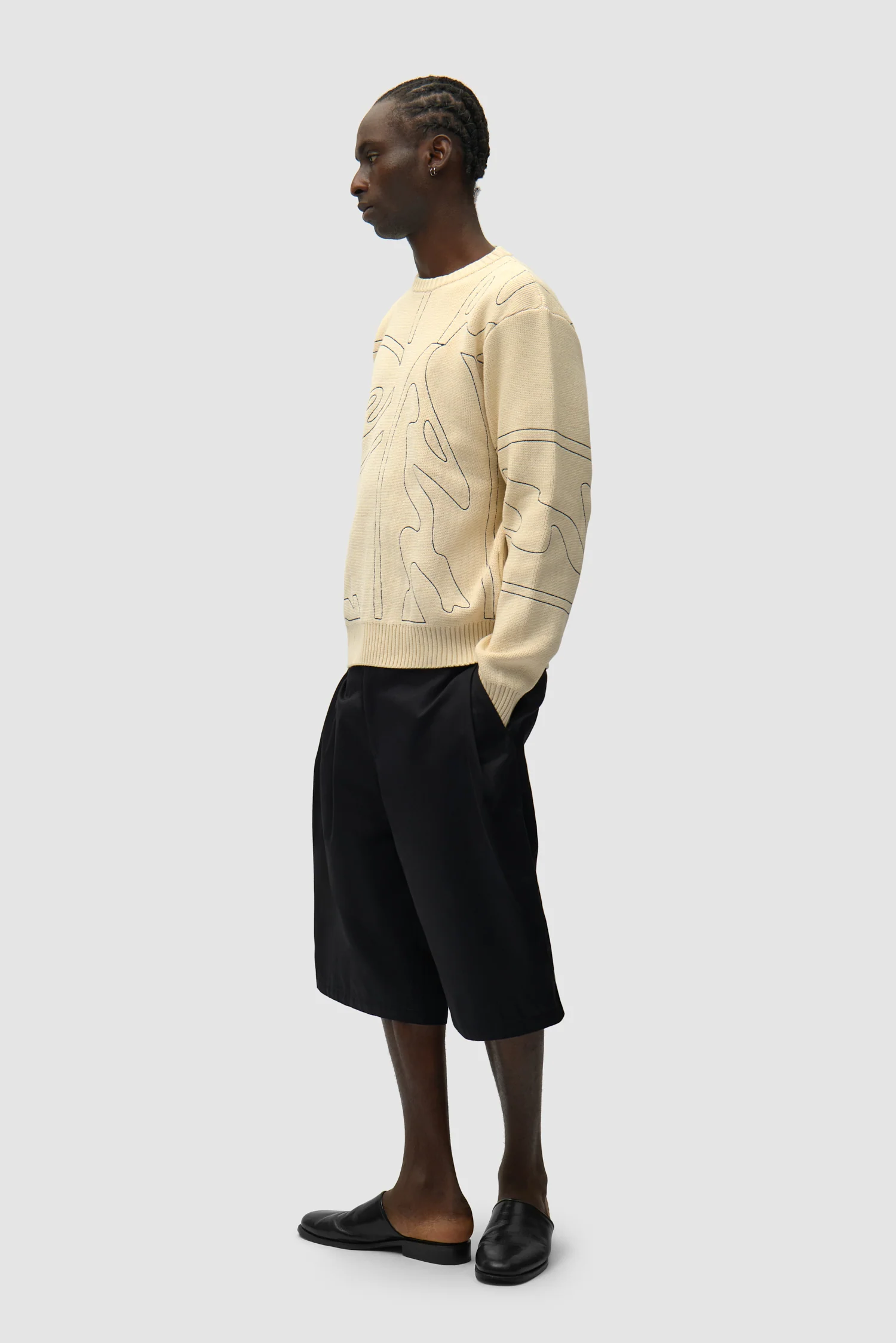 Pull en maille avec logo cercle sur toute la surface - Crème - Image 5