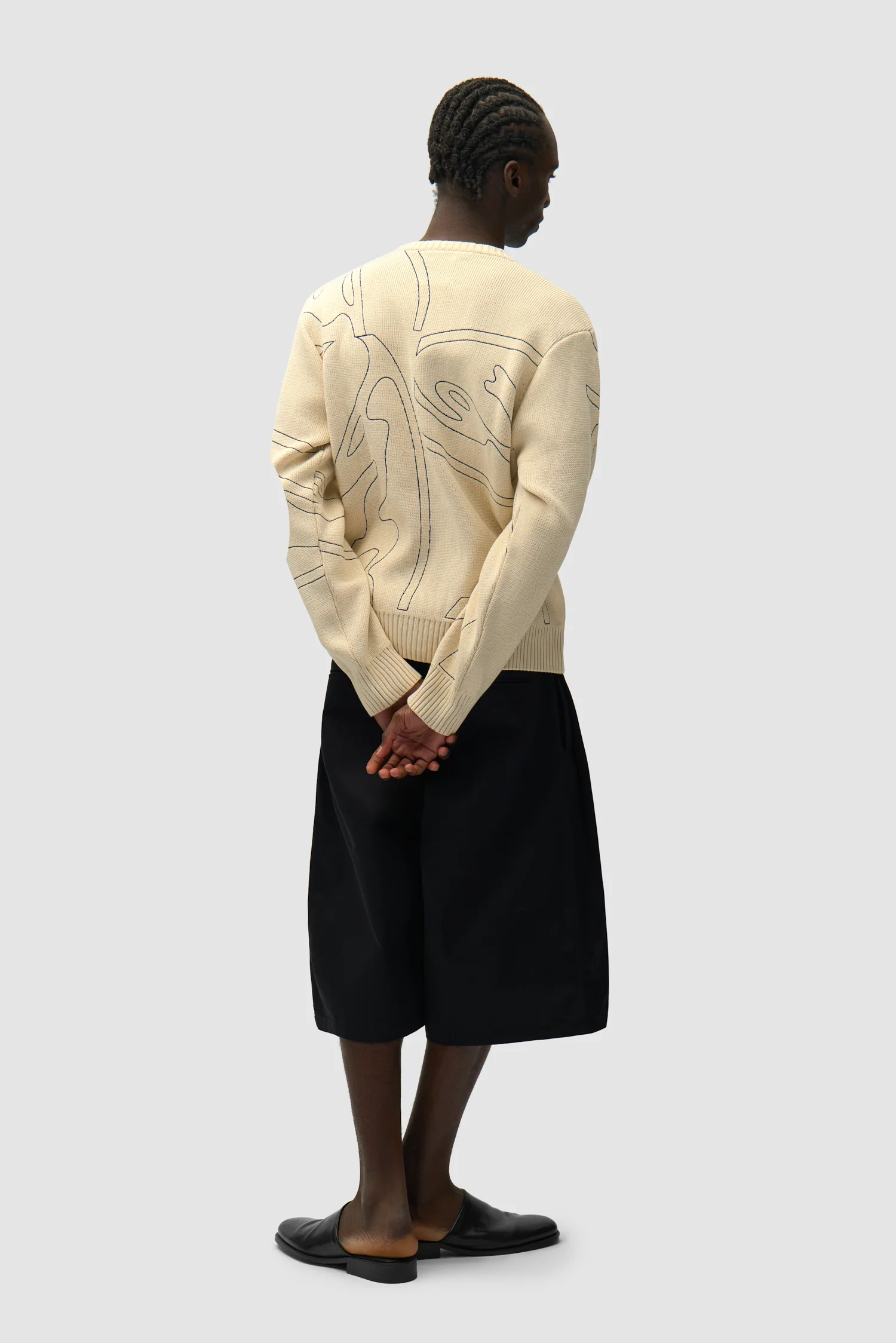 Pull en maille avec logo cercle sur toute la surface - Crème - Image 6