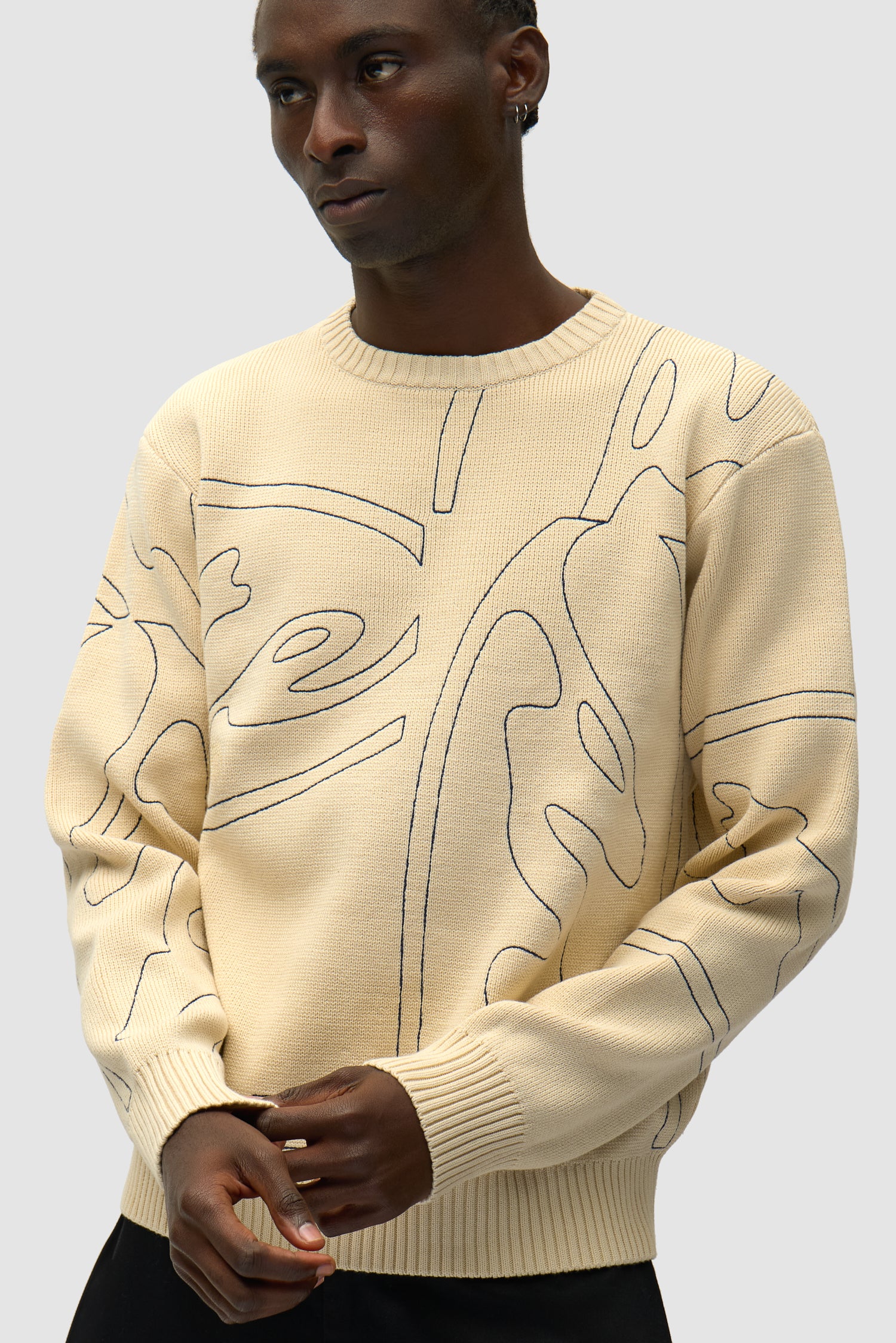 Pull en maille avec logo cercle sur toute la surface - Crème - Image 7