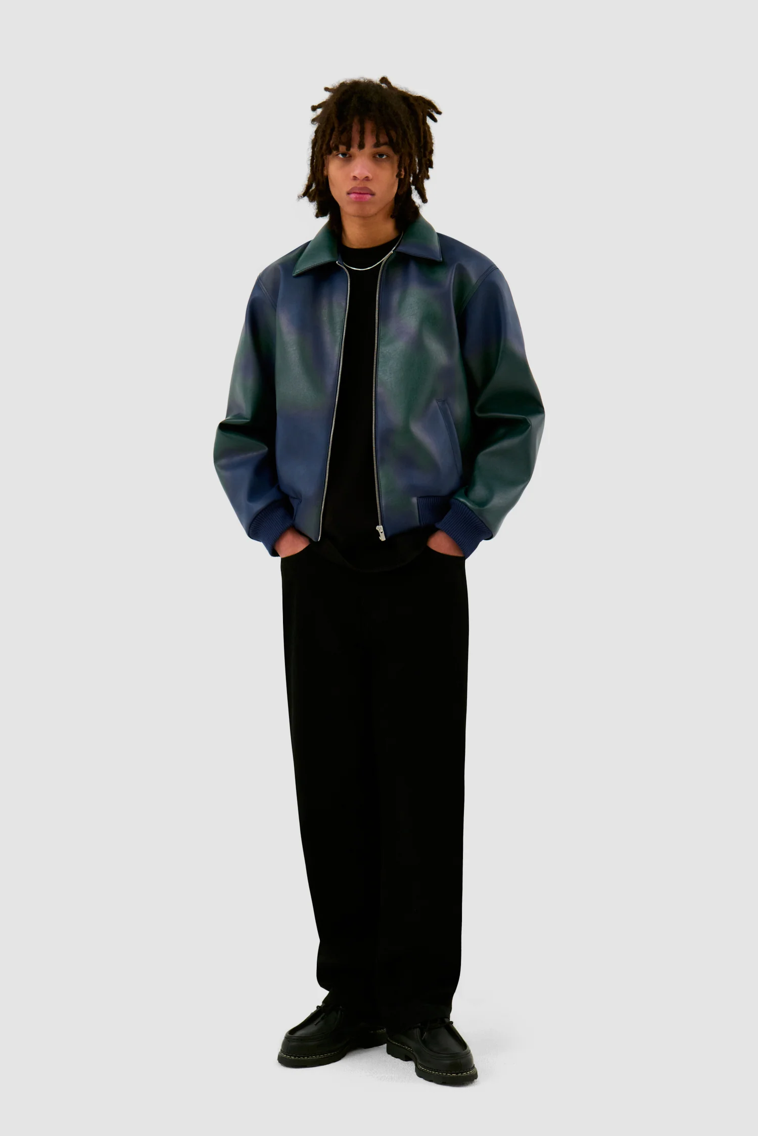 Veste en cuir Artisan - Navy/Green - Image 3