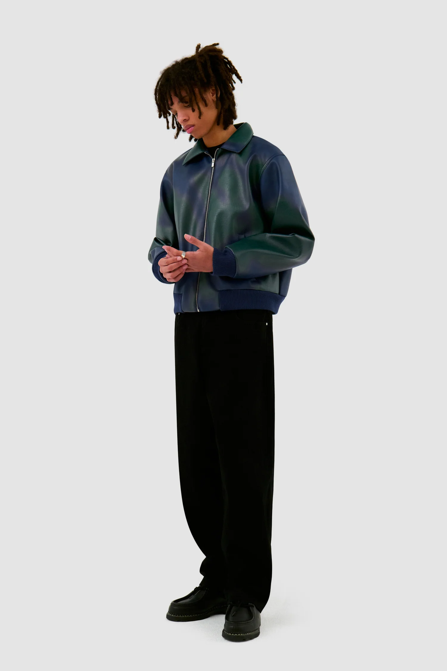 Veste en cuir Artisan - Navy/Green - Image 4