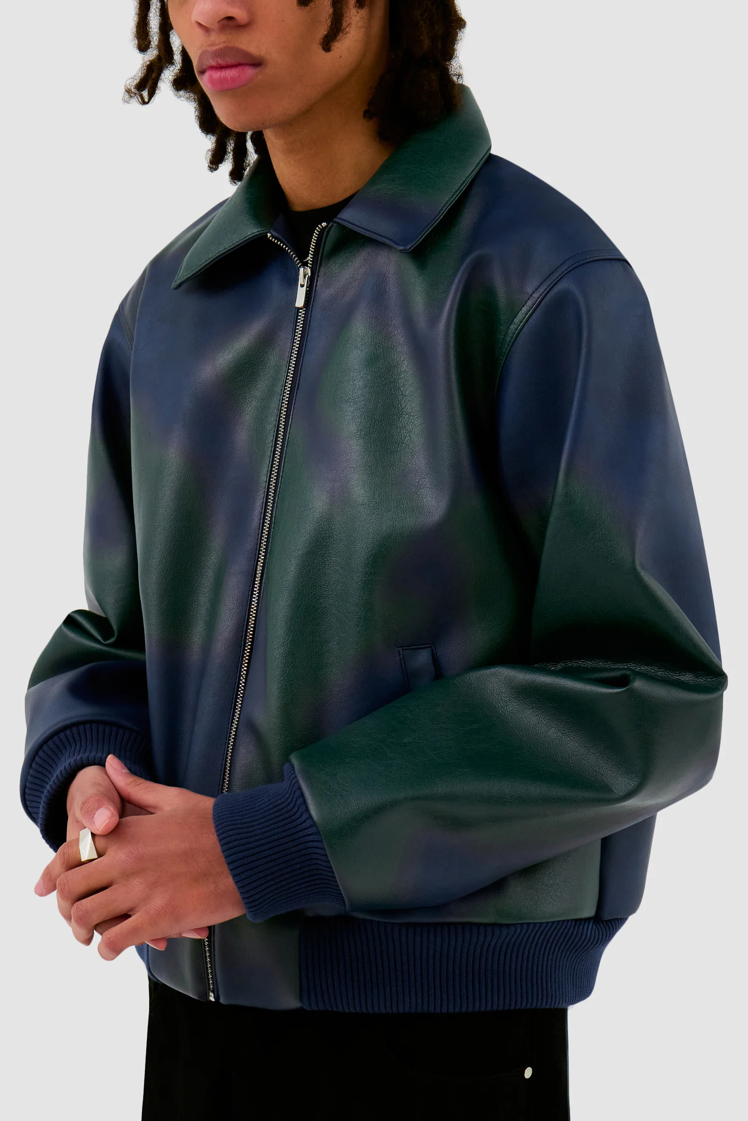 Veste en cuir Artisan - Navy/Green - Image 6