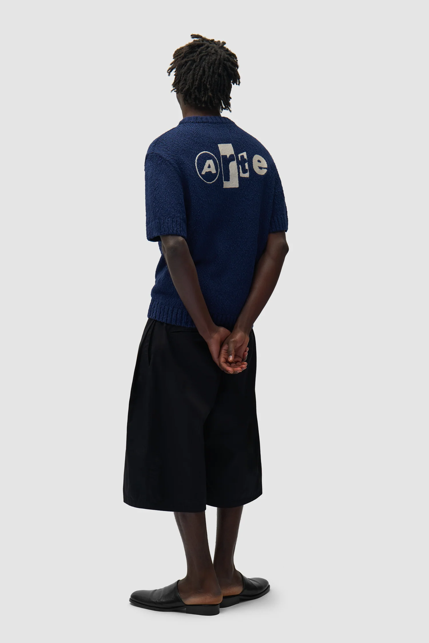 T-shirt en maille avec motif graphique au dos - Bleu marine - Image 4