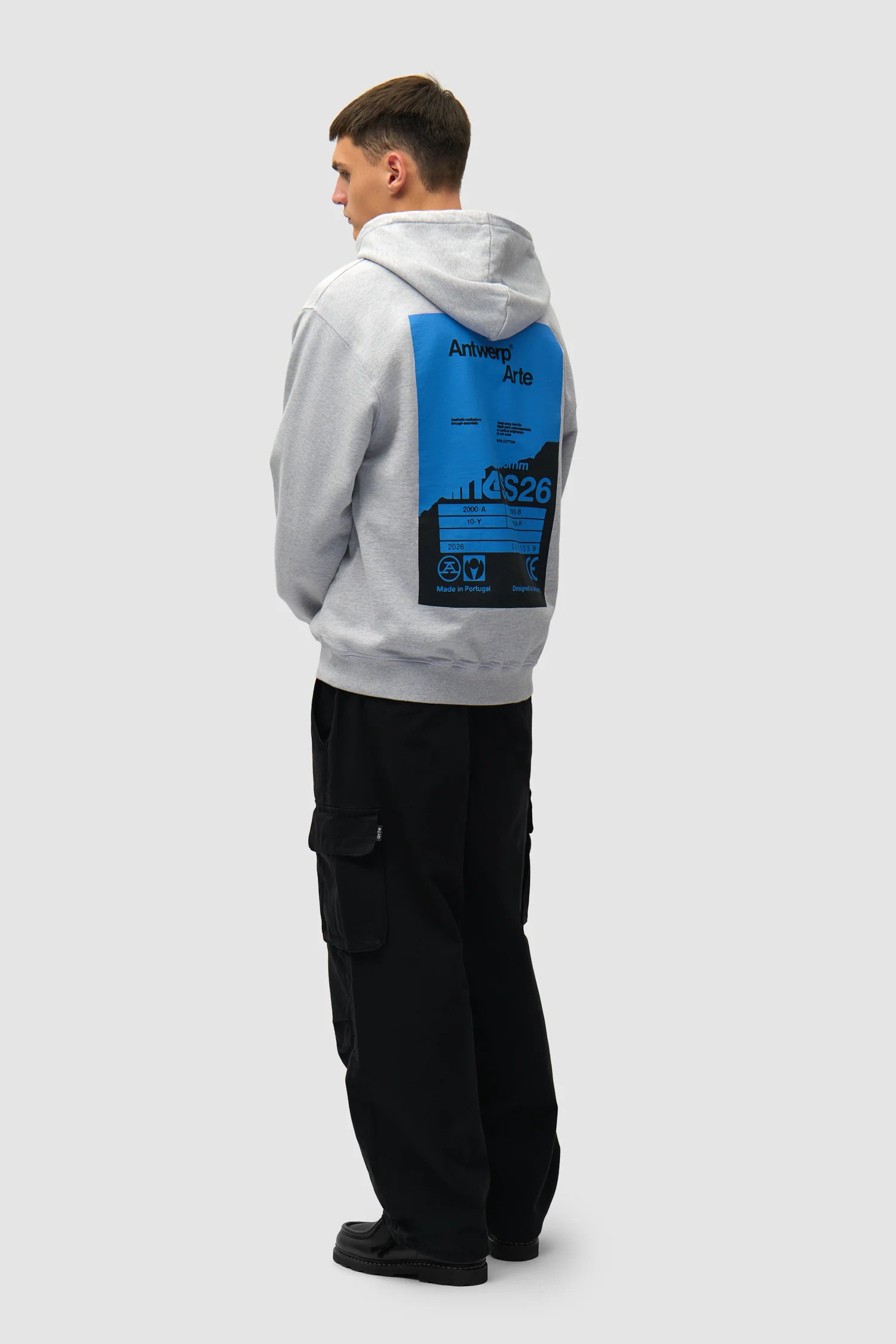 Sweat à capuche avec poster dans le dos - Gris - Image 4
