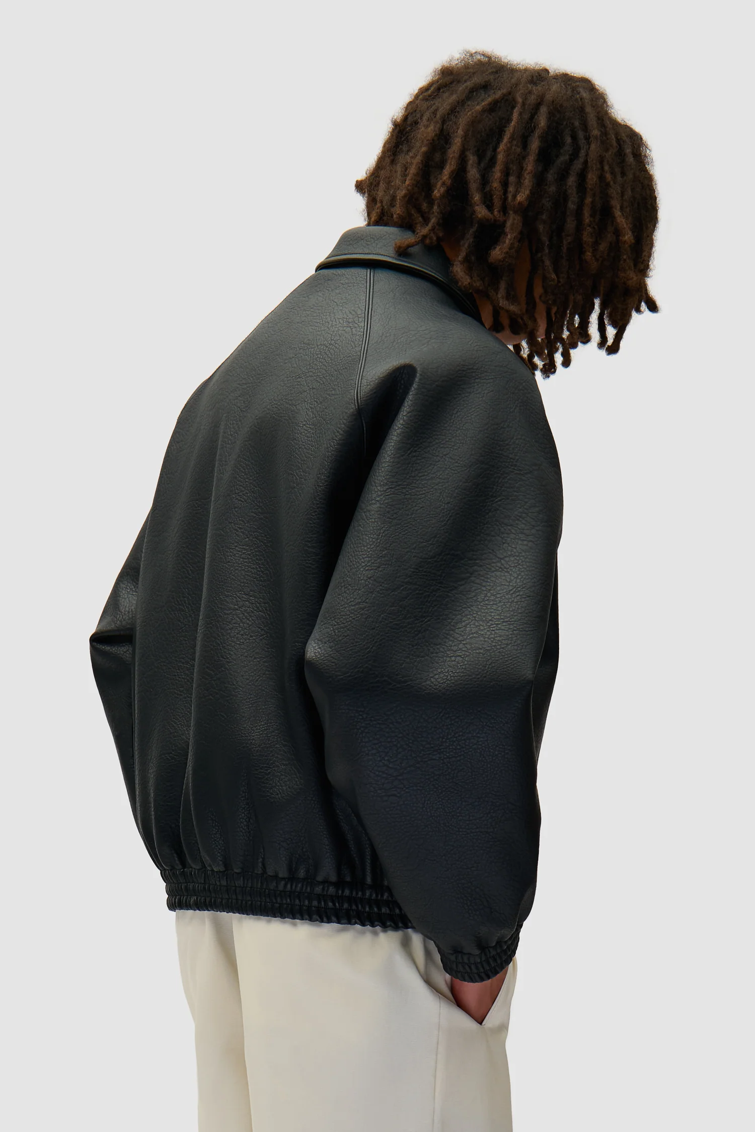 Veste en cuir basique - Noir - Image 3