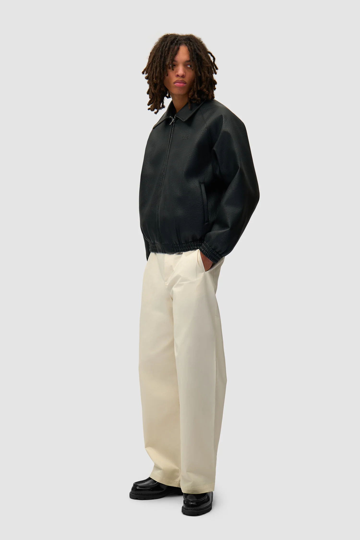Veste en cuir basique - Noir - Image 4