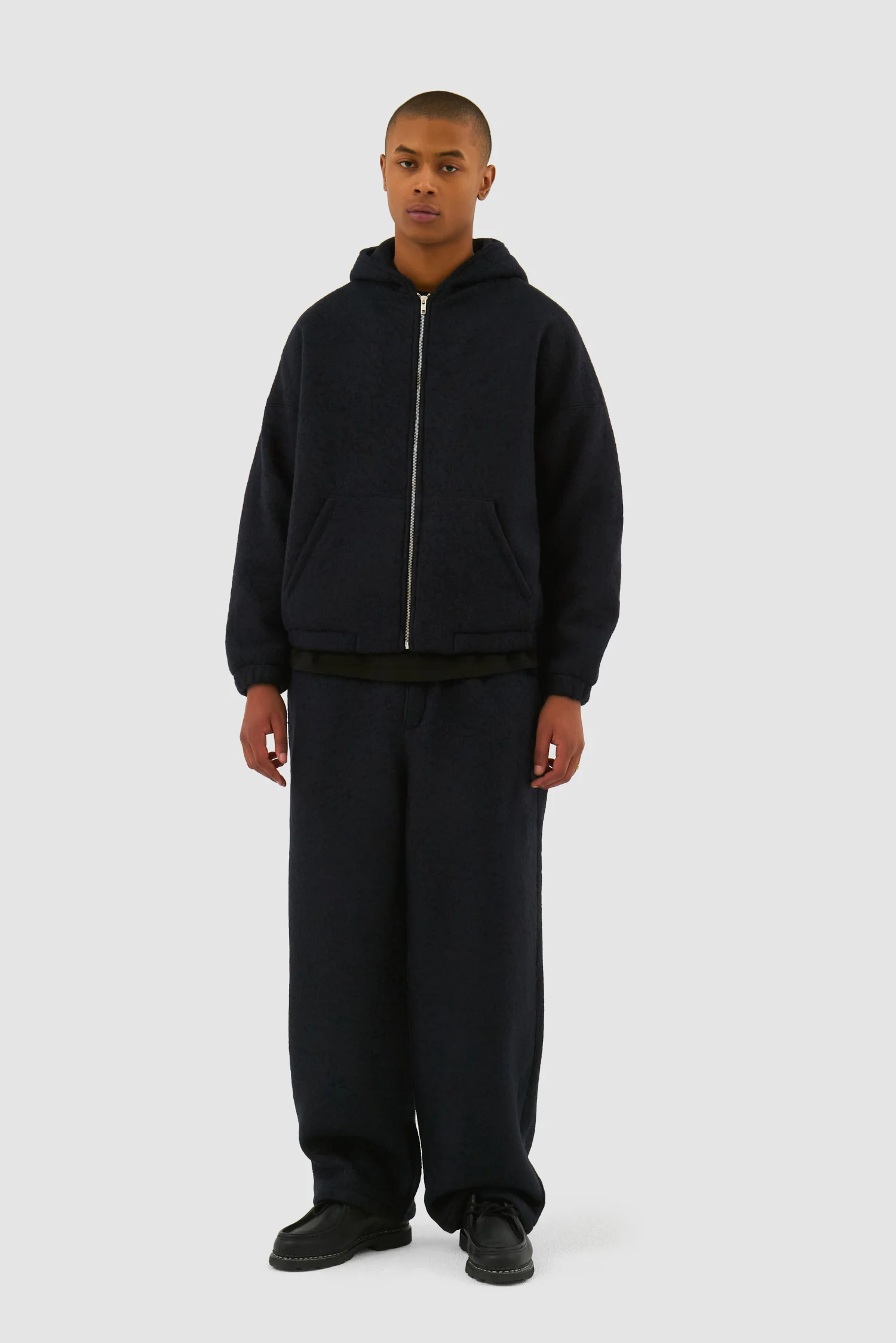 Pantalon en laine bouillie - Marine - Image 4