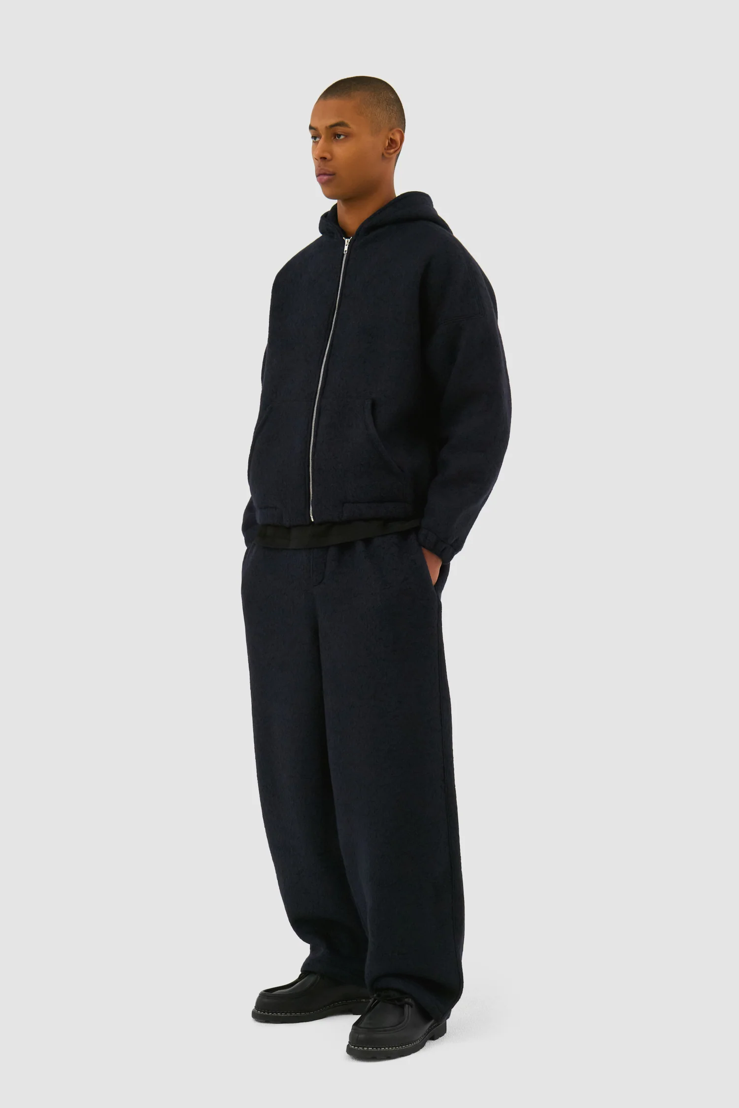 Pantalon en laine bouillie - Marine - Image 6