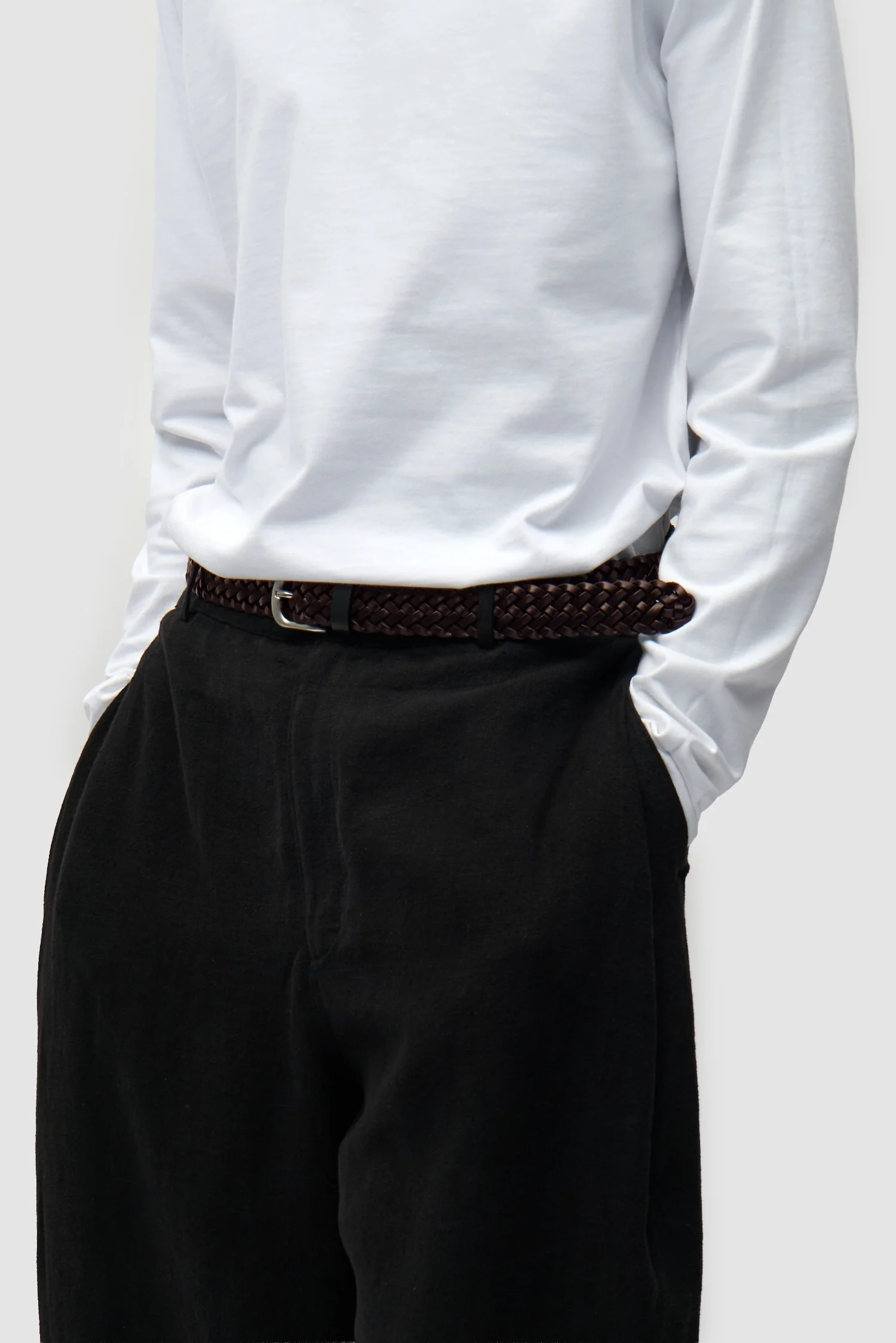 Ceinture en cuir tressé - Marron - Image 3