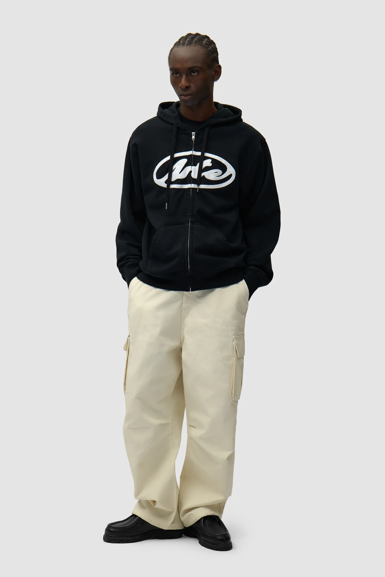 Sweat à capuche zippé avec logo cercle - Noir - Image 3