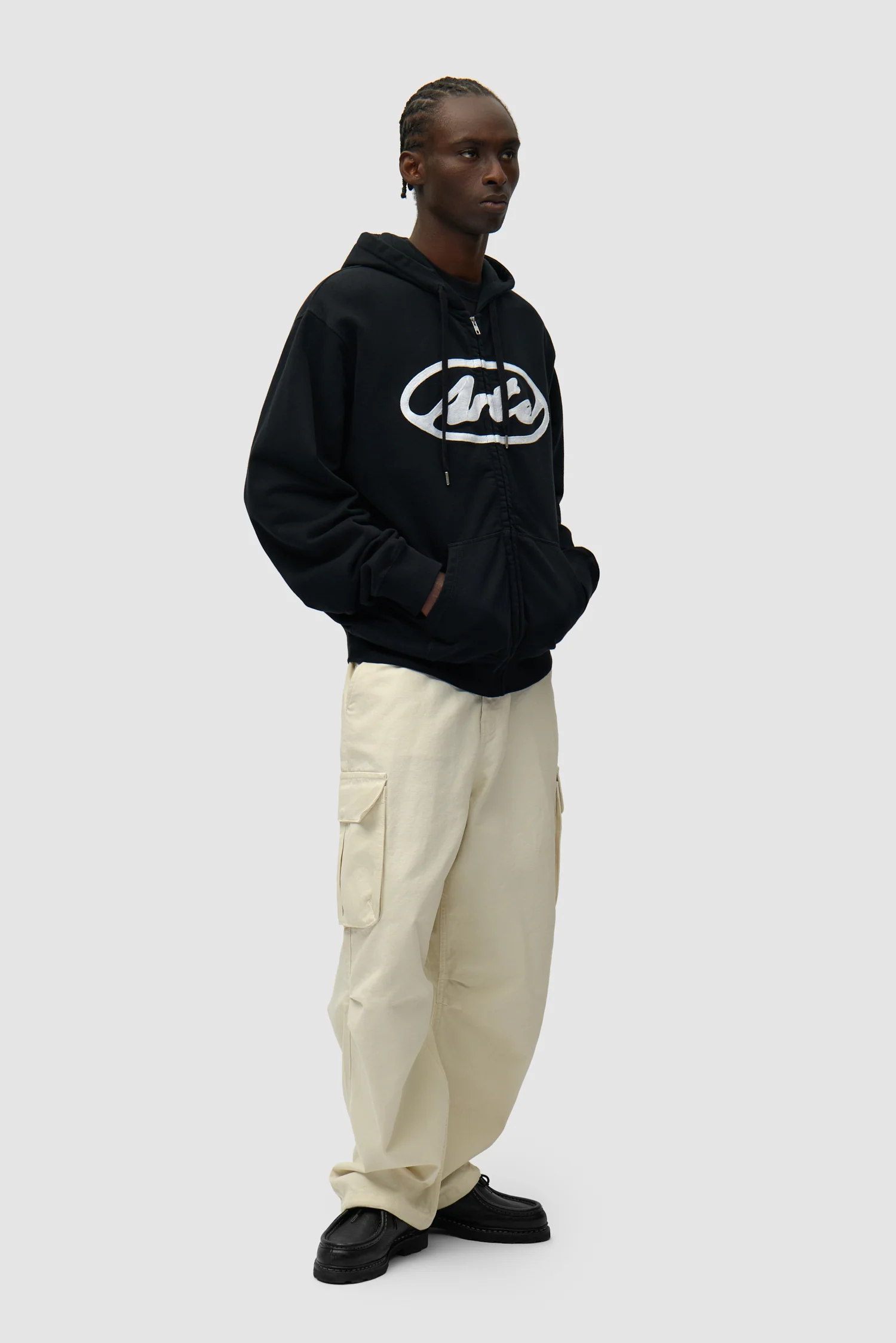 Sweat à capuche zippé avec logo cercle - Noir - Image 4