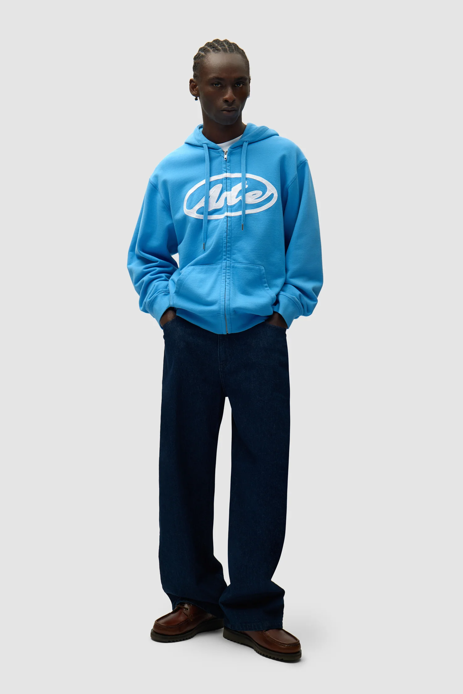 Sweat à capuche zippé avec logo circulaire - Bleu - Image 3