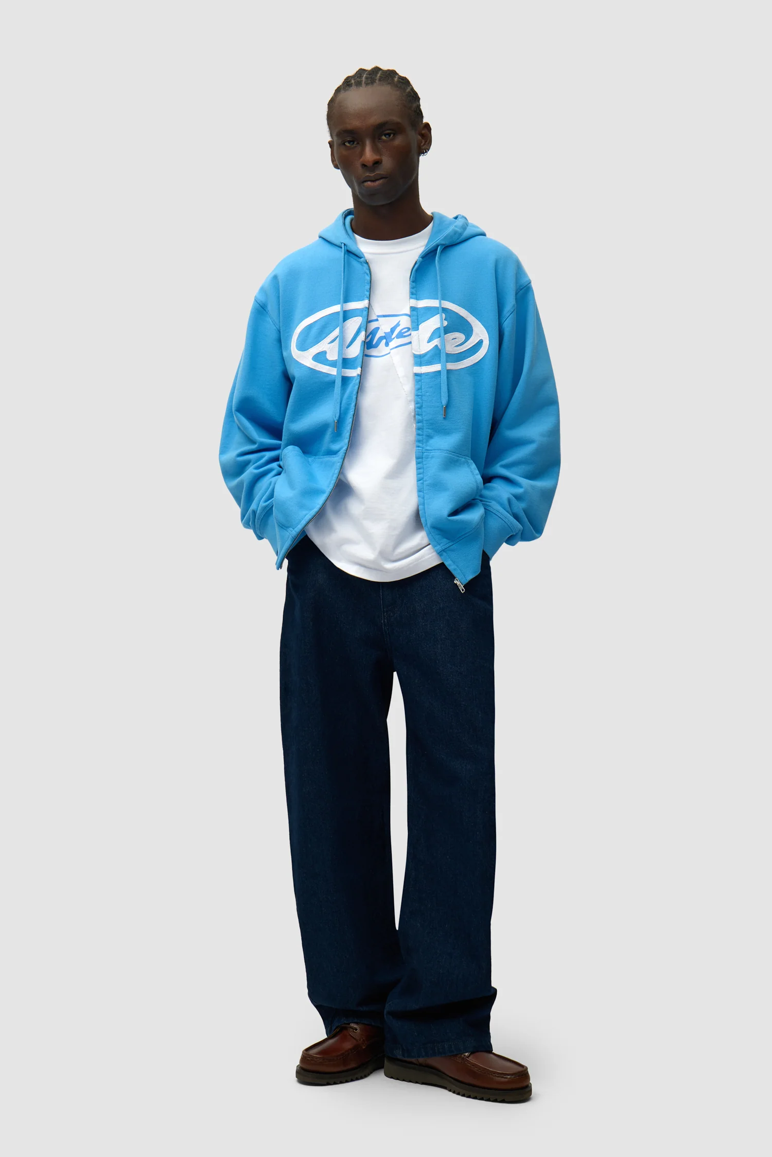 Sweat à capuche zippé avec logo circulaire - Bleu - Image 4