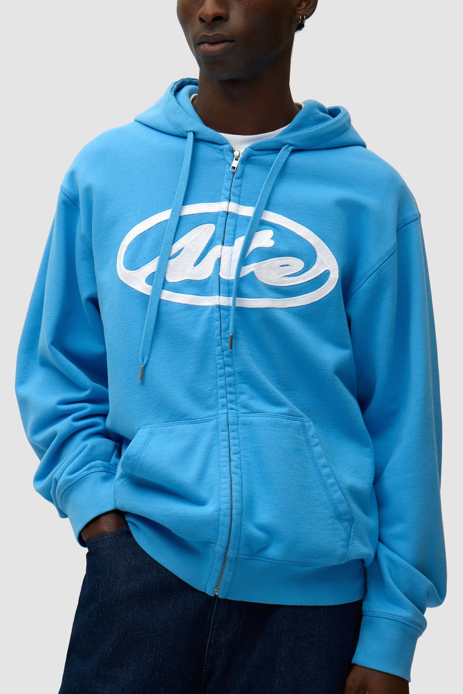 Sweat à capuche zippé avec logo circulaire - Bleu - Image 6