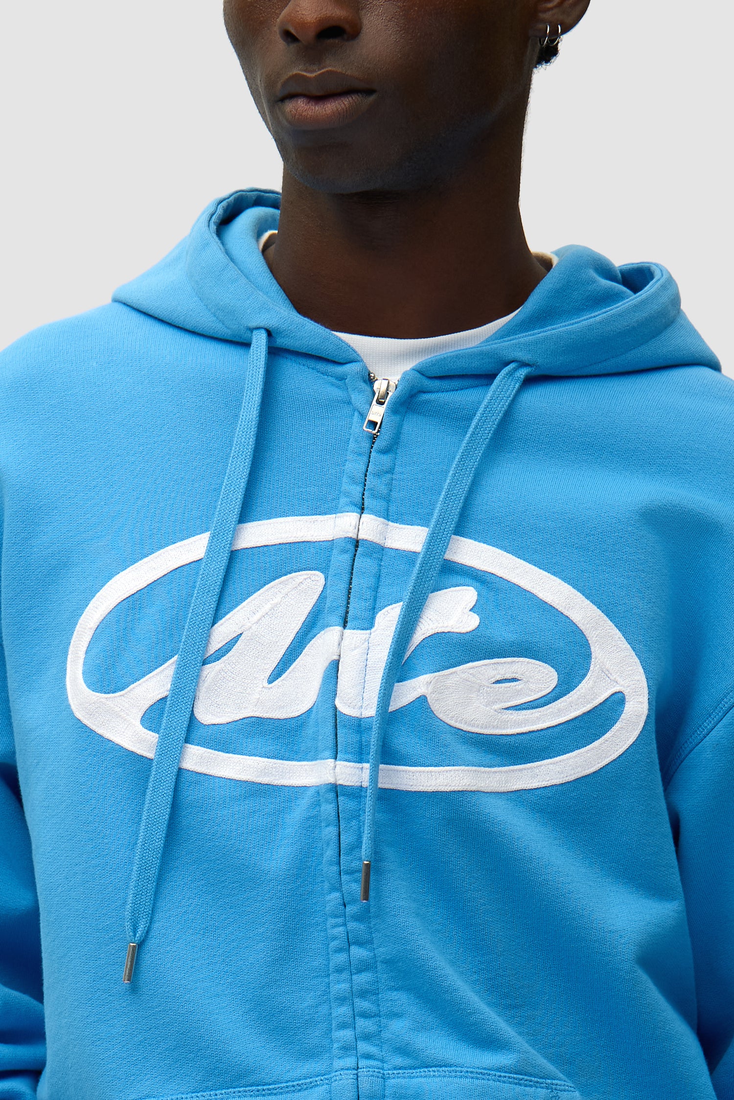 Sweat à capuche zippé avec logo circulaire - Bleu - Image 7