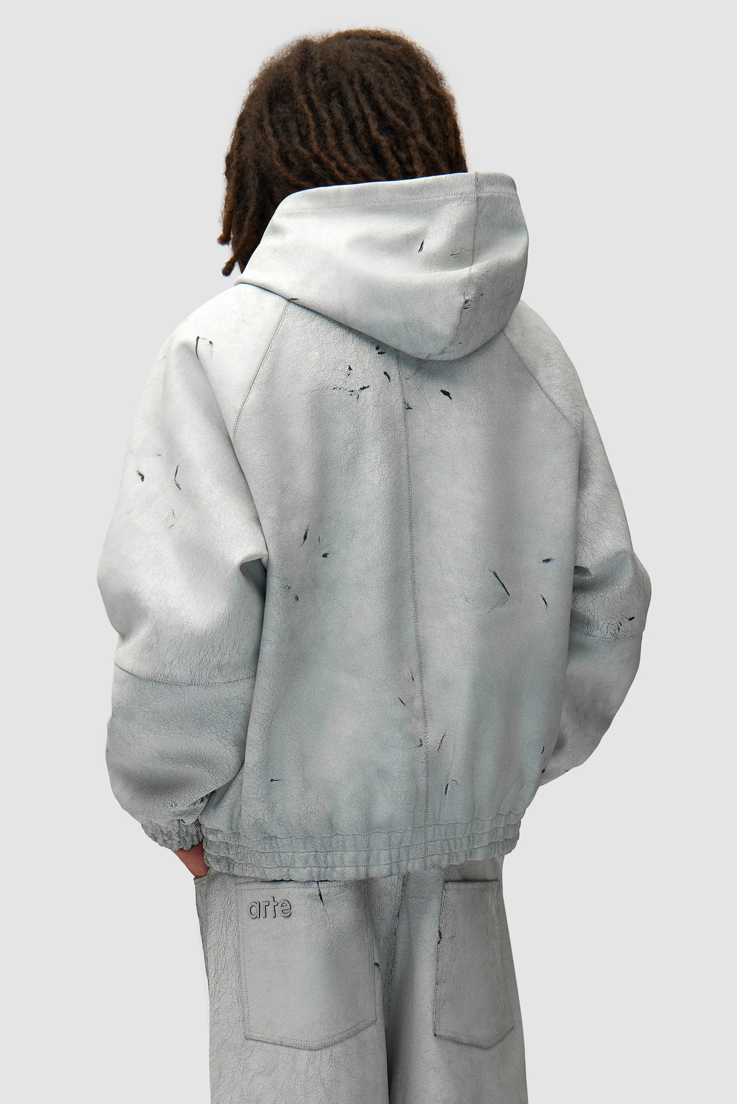 Veste en cuir craquelé - Blanc - Image 3