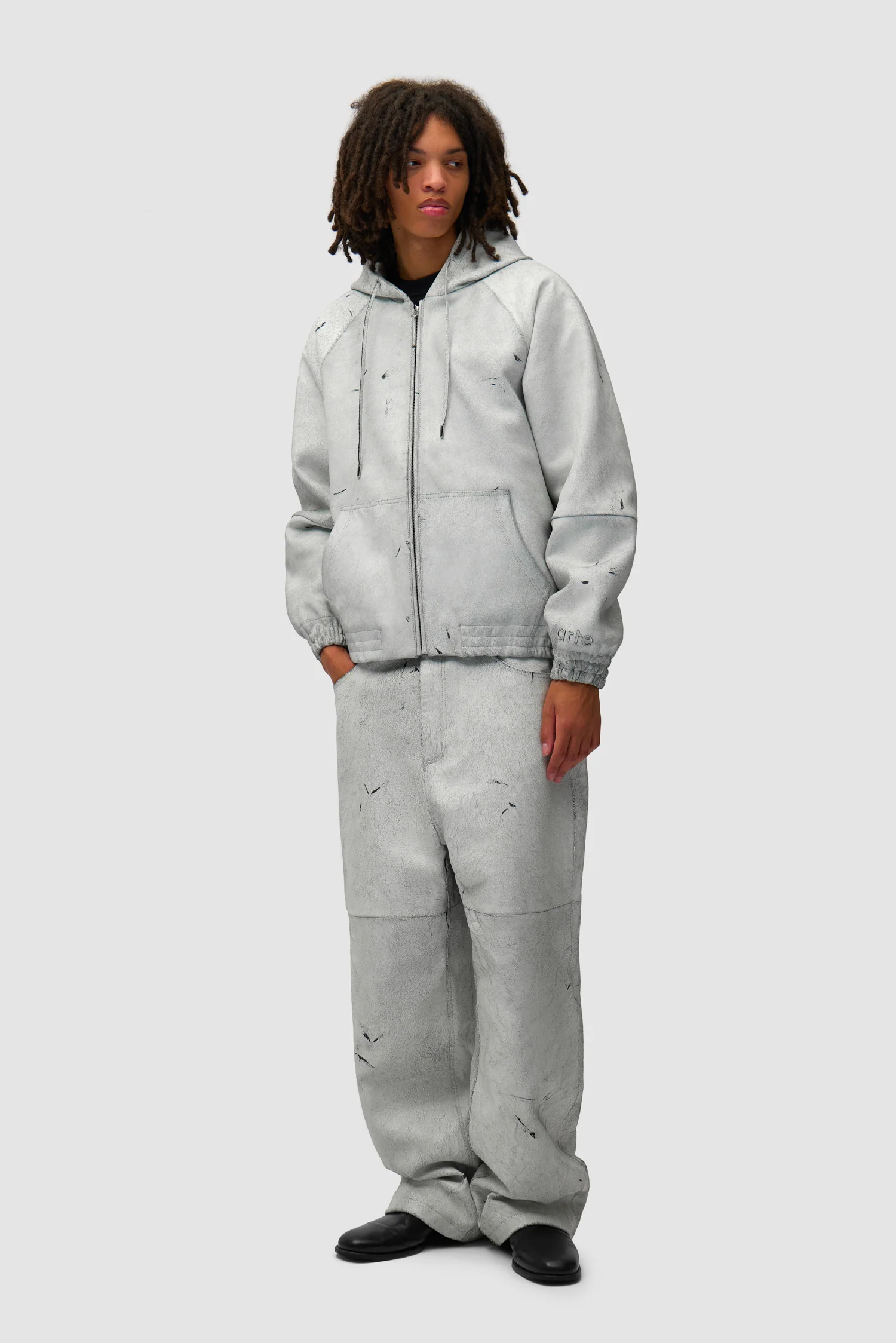 Veste en cuir craquelé - Blanc - Image 4