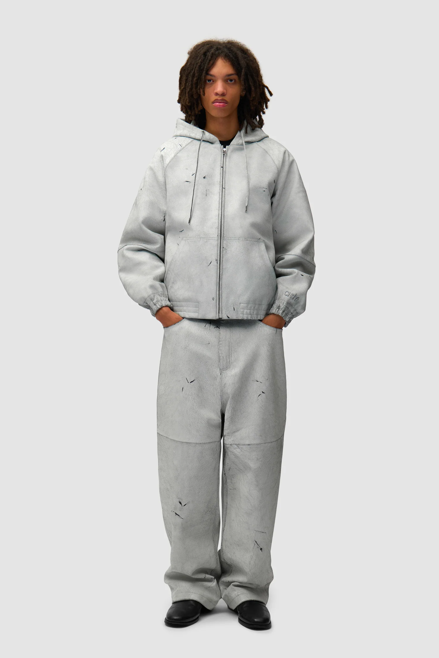 Veste en cuir craquelé - Blanc - Image 5