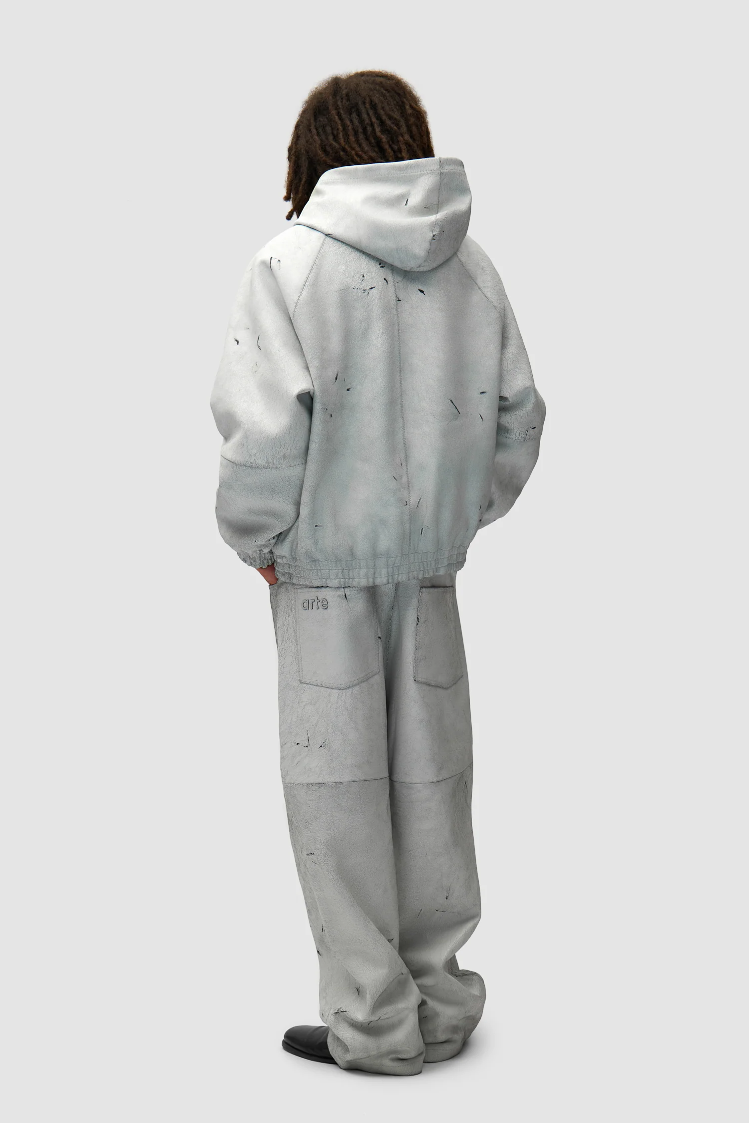 Veste en cuir craquelé - Blanc - Image 6