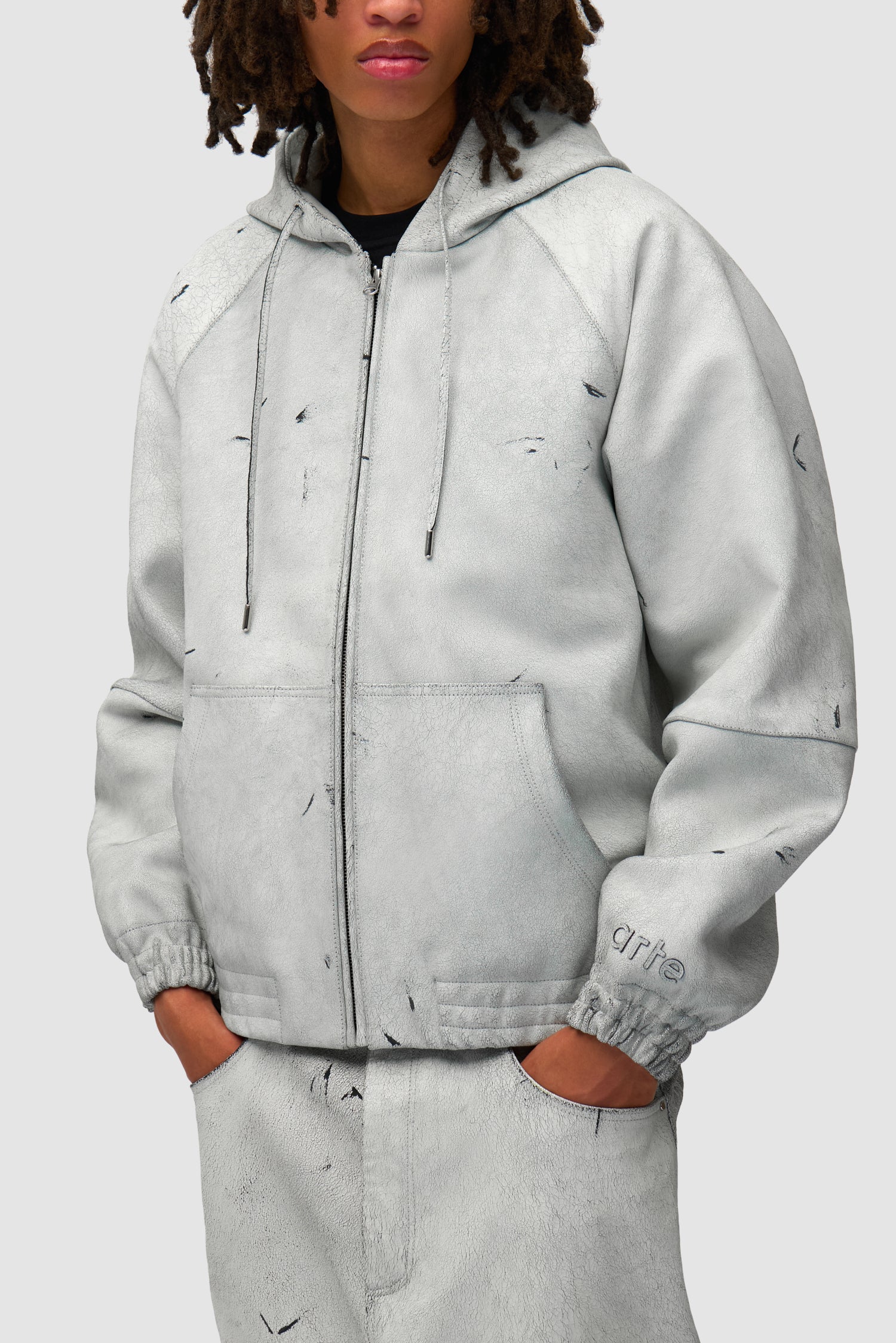 Veste en cuir craquelé - Blanc - Image 7