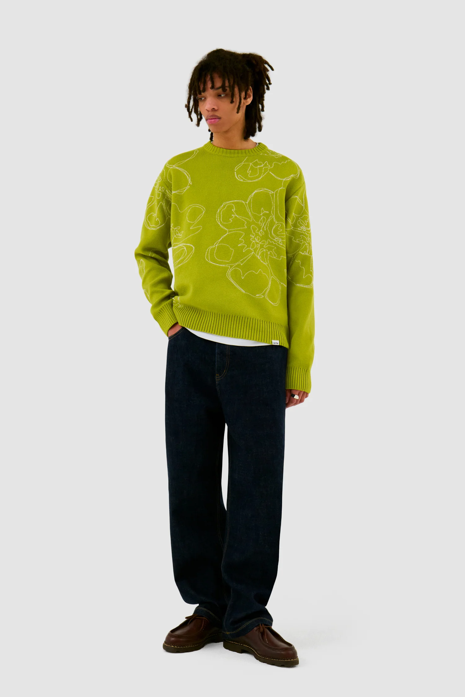 Tricot à fleurs brodées - Vert clair - Image 4