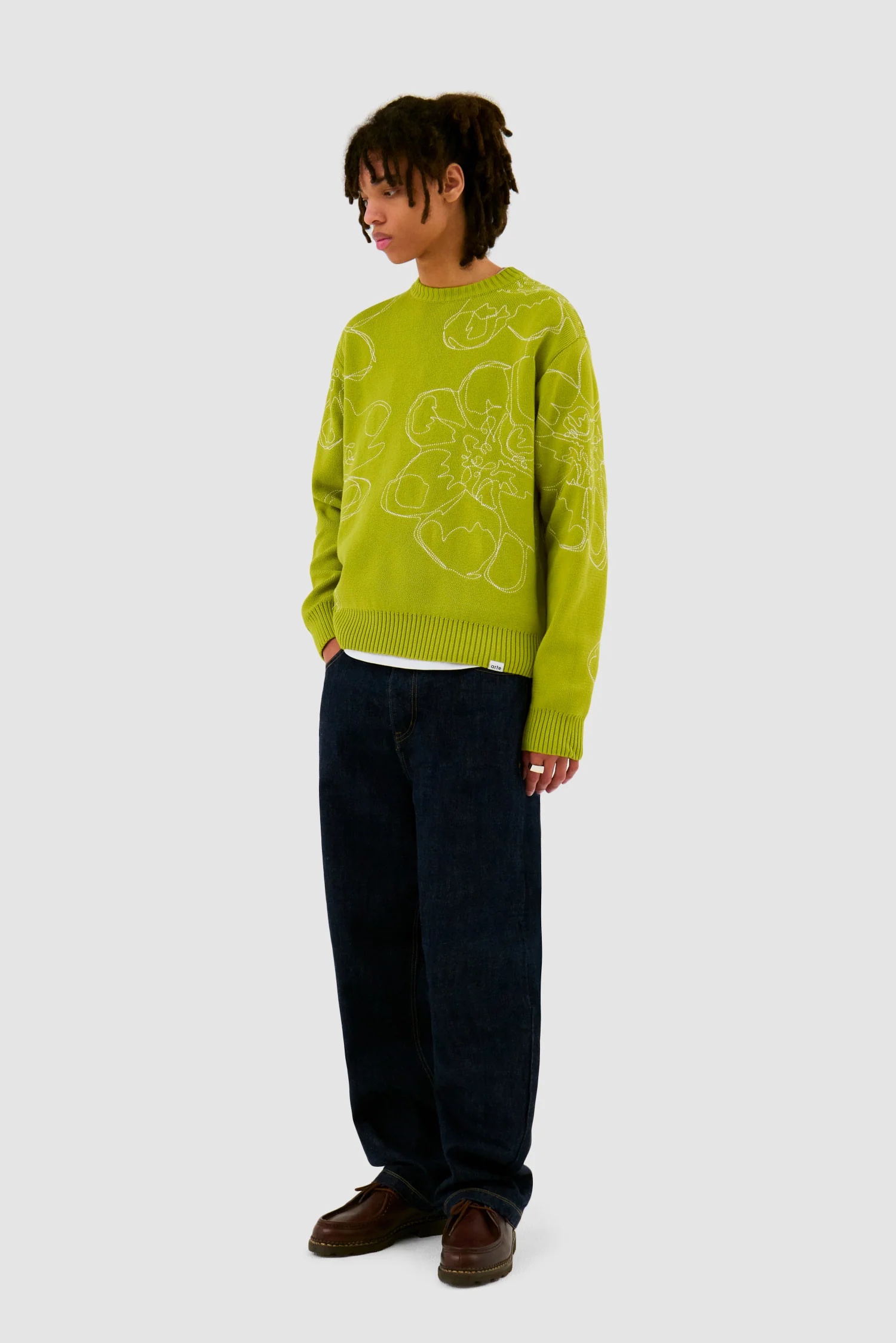 Tricot à fleurs brodées - Vert clair - Image 5