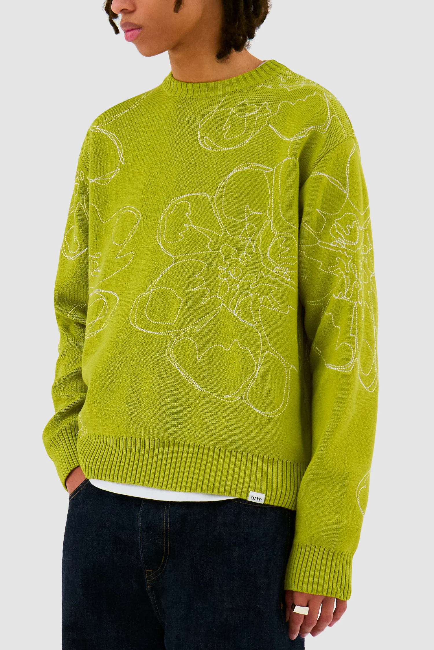 Tricot à fleurs brodées - Vert clair - Image 7