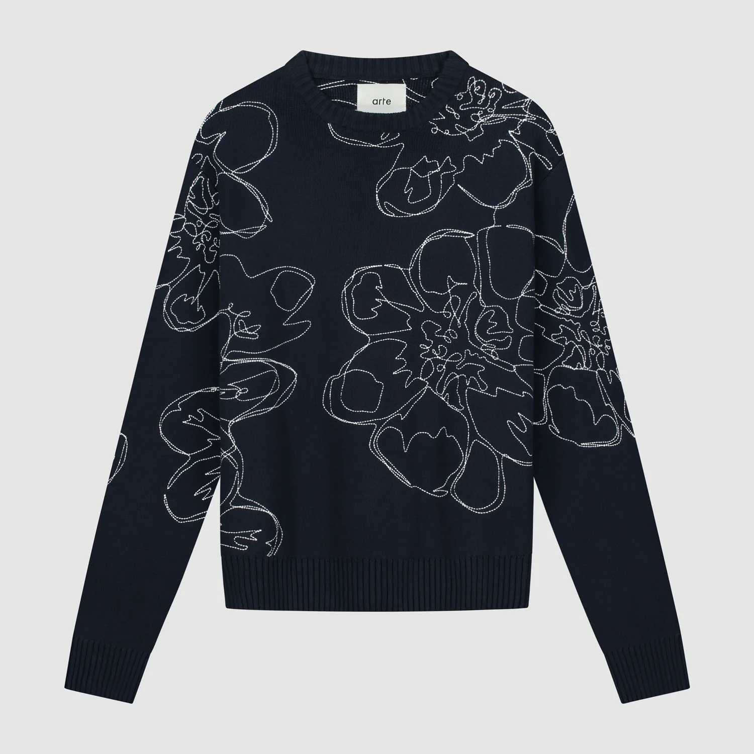 Tricot à fleurs brodées - Marine
