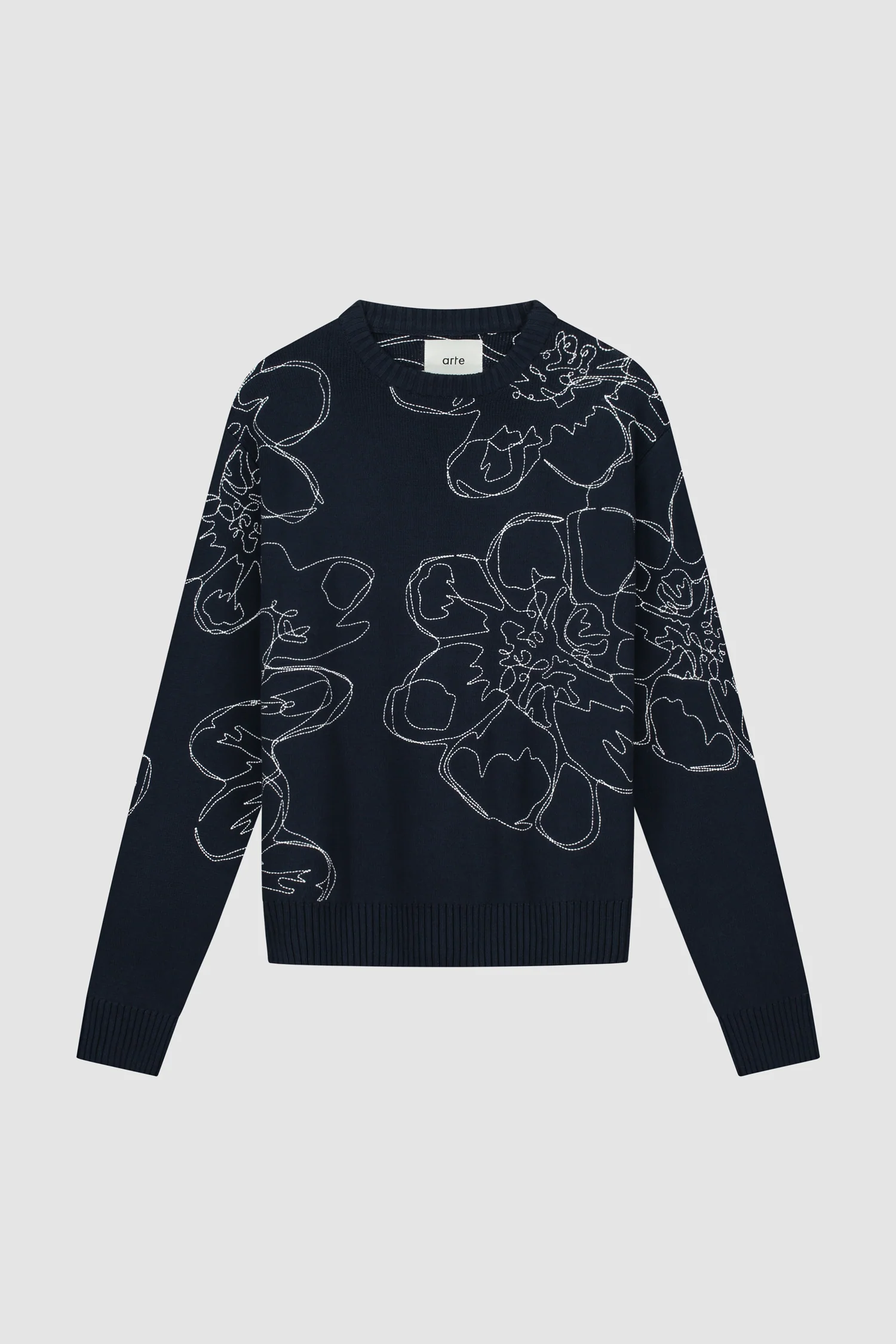 Tricot à fleurs brodées - Marine - Image 8