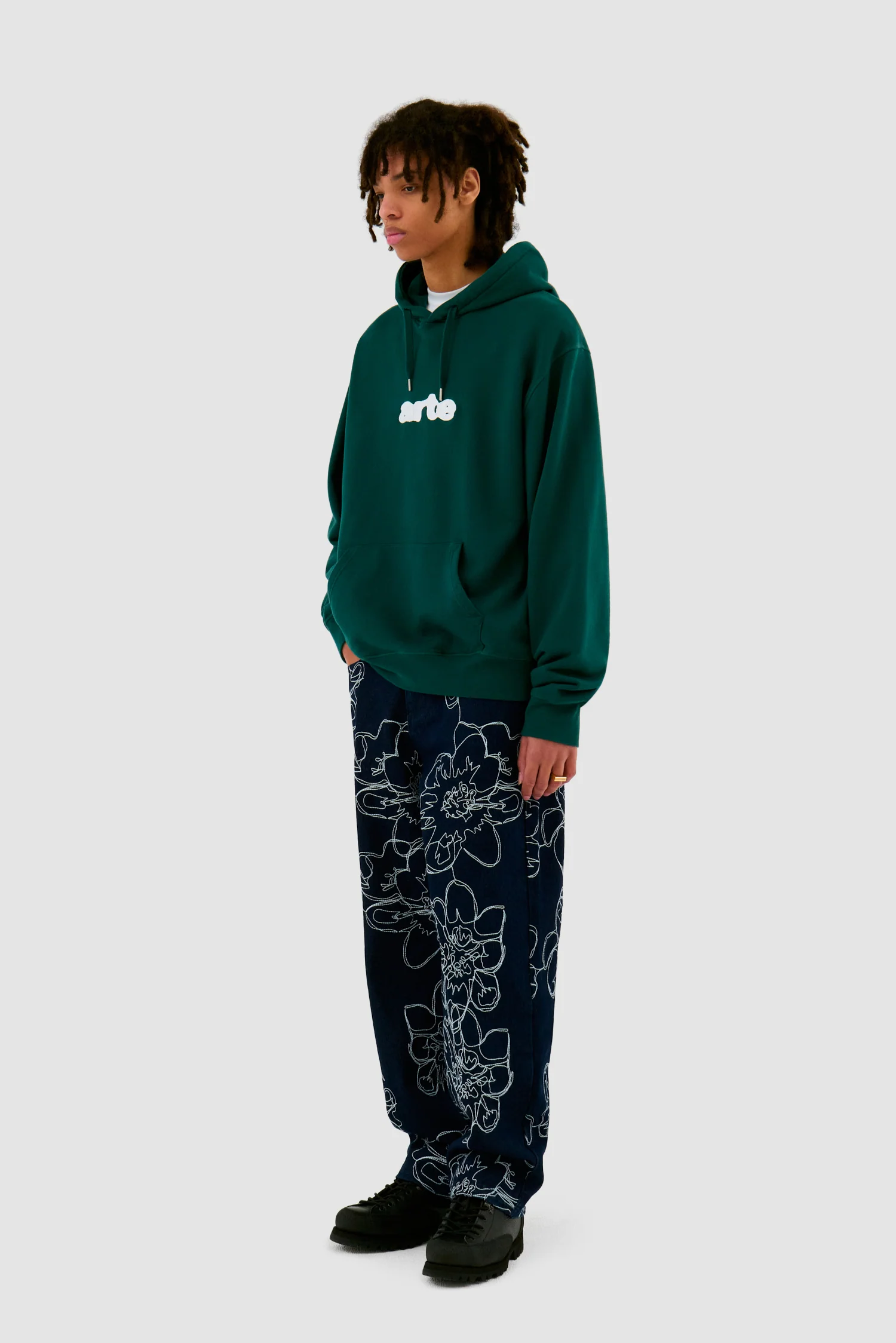Sweat à capuche avec logo brodé - Vert - Image 5