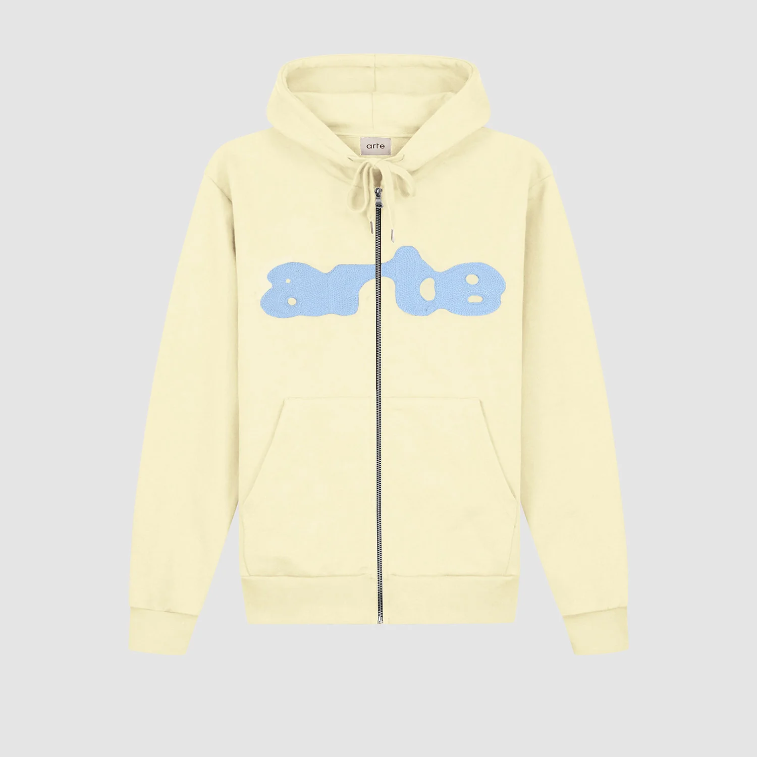 Sweat à capuche zippé brodé - Crème
