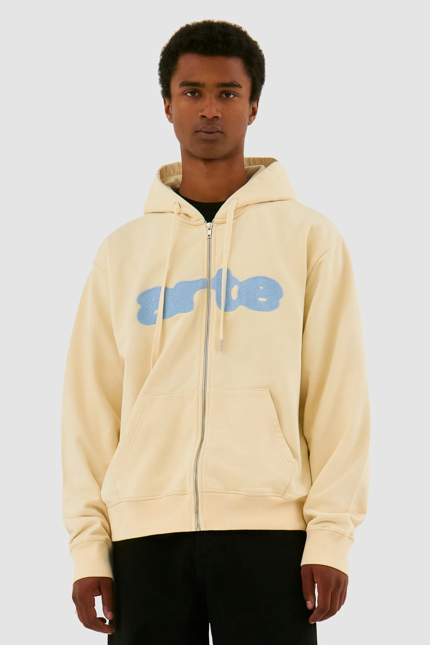 Sweat à capuche zippé brodé - Crème - Image 2