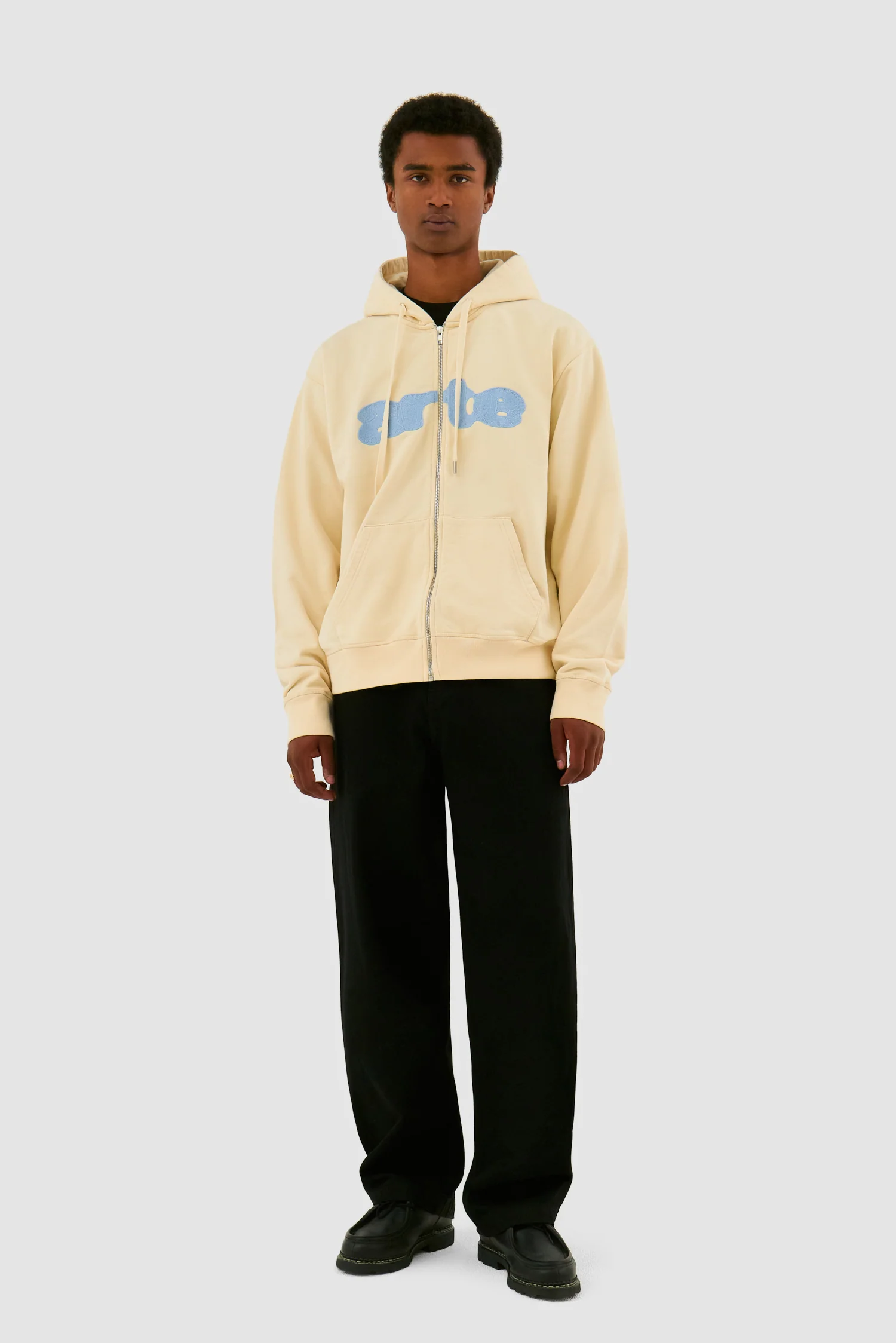 Sweat à capuche zippé brodé - Crème - Image 4