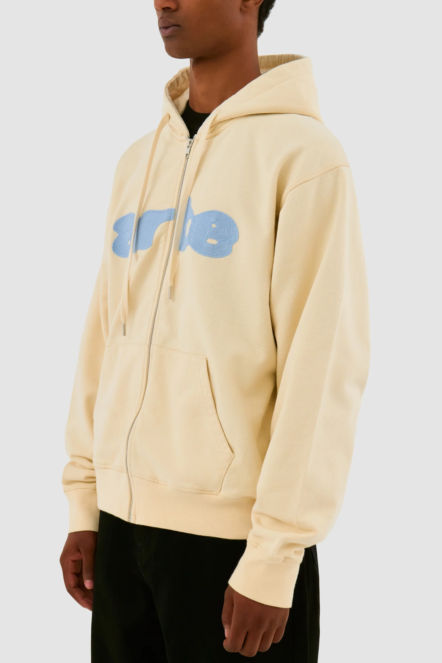 Sweat à capuche zippé brodé - Crème - Image 7
