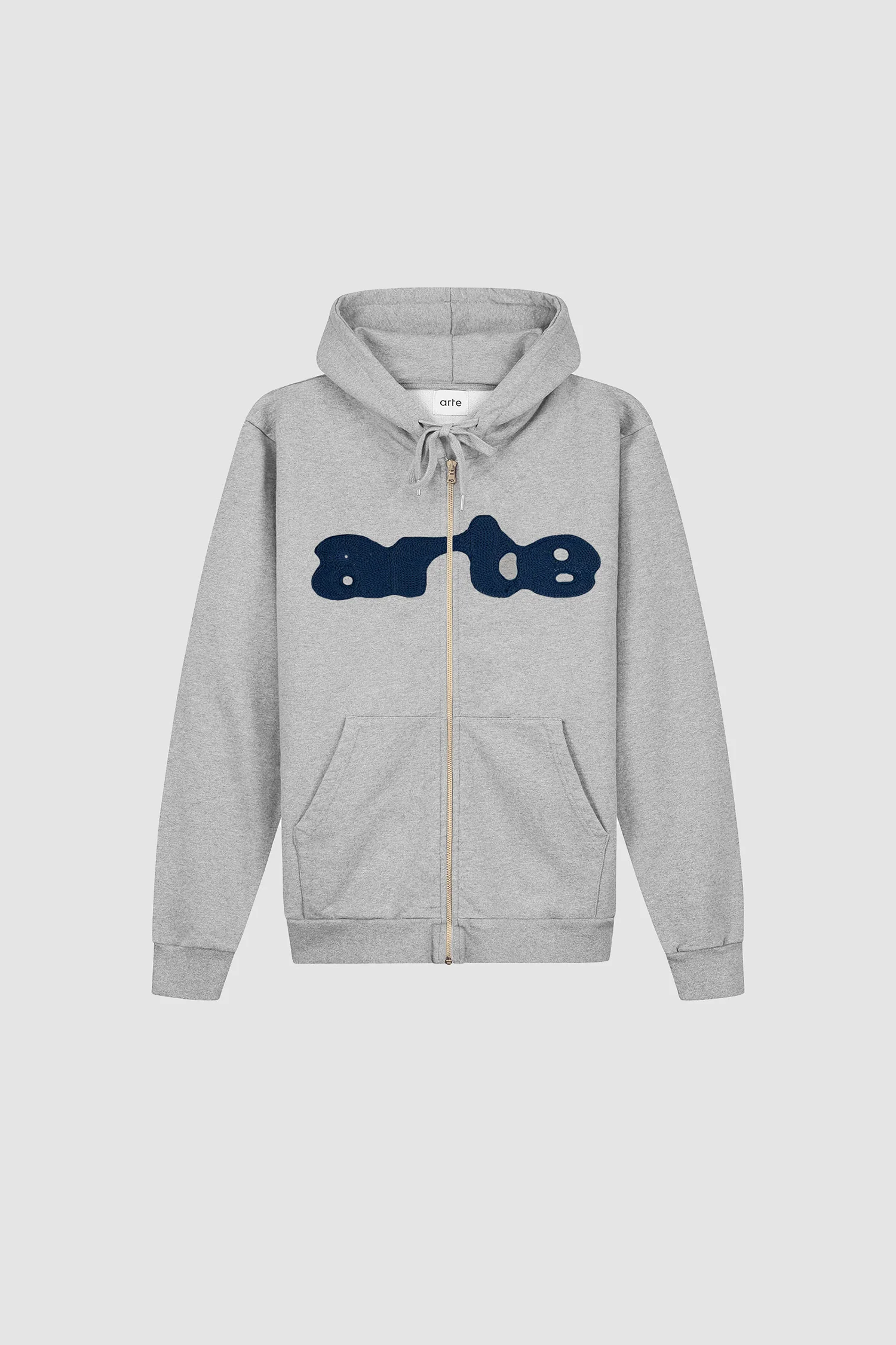 Sweat à capuche zippé brodé - Gris - Image 8