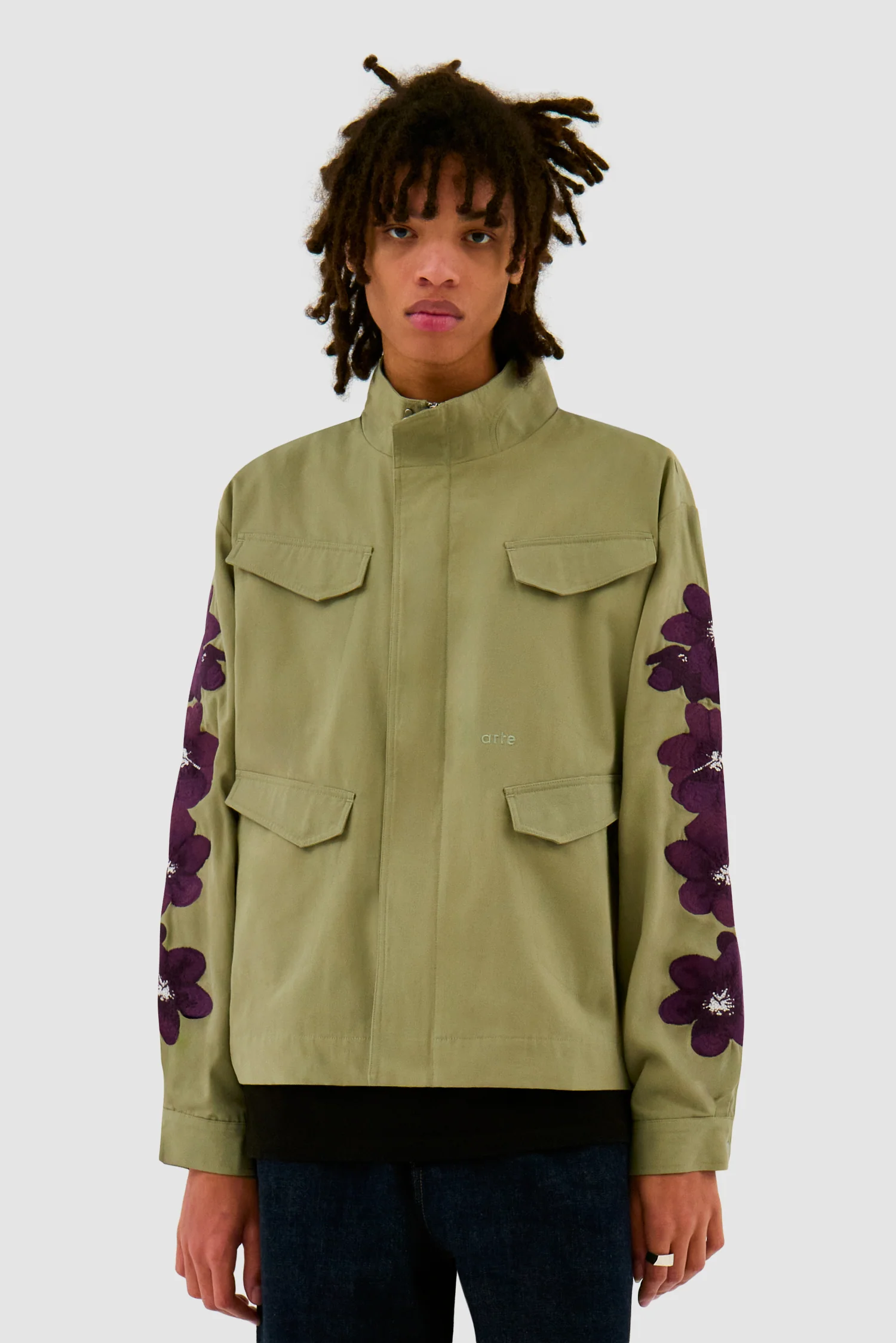 Veste brodée de fleurs - Vert olive - Image 2