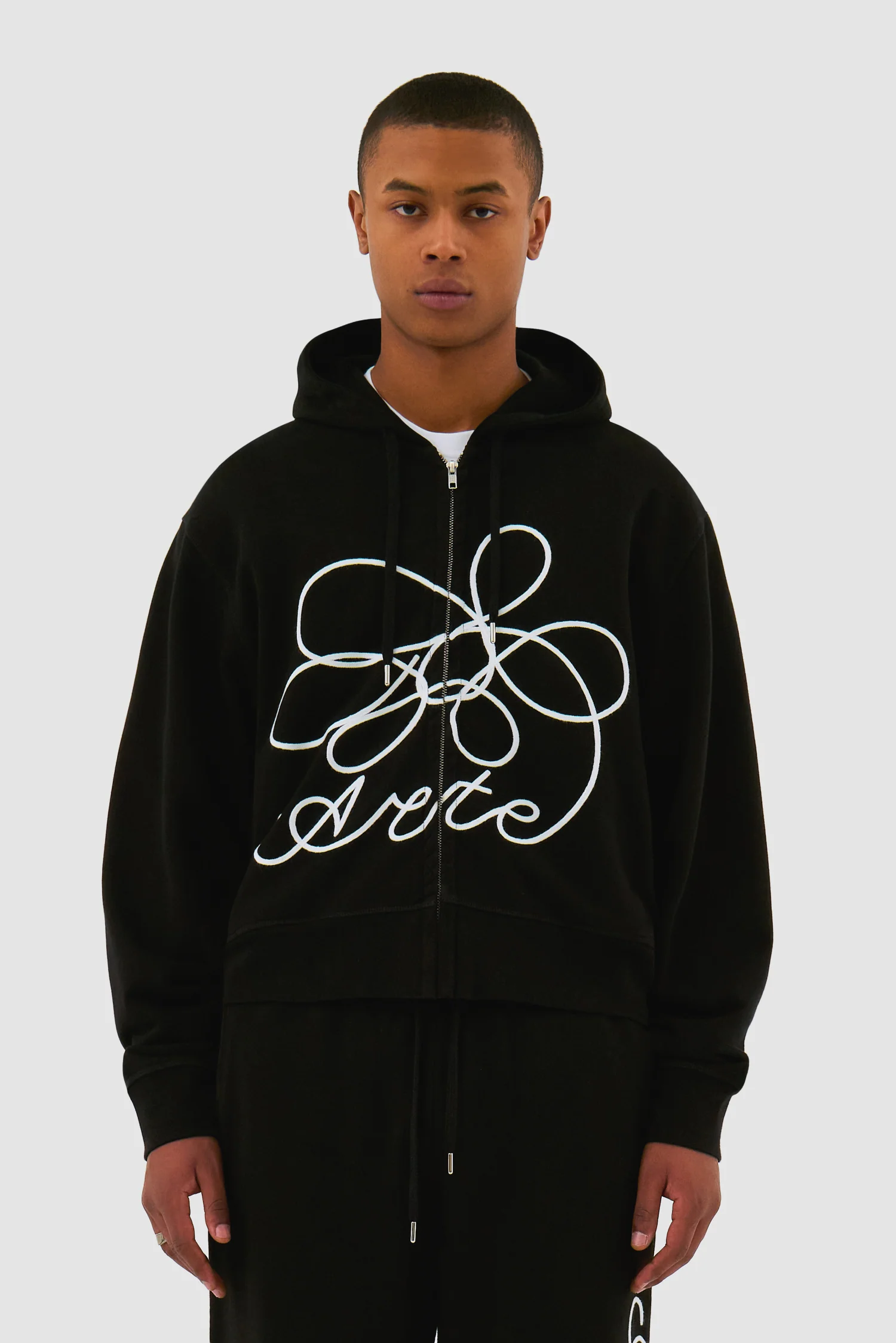 Sweat à capuche zippé avec logo fleuri - Noir - Image 2
