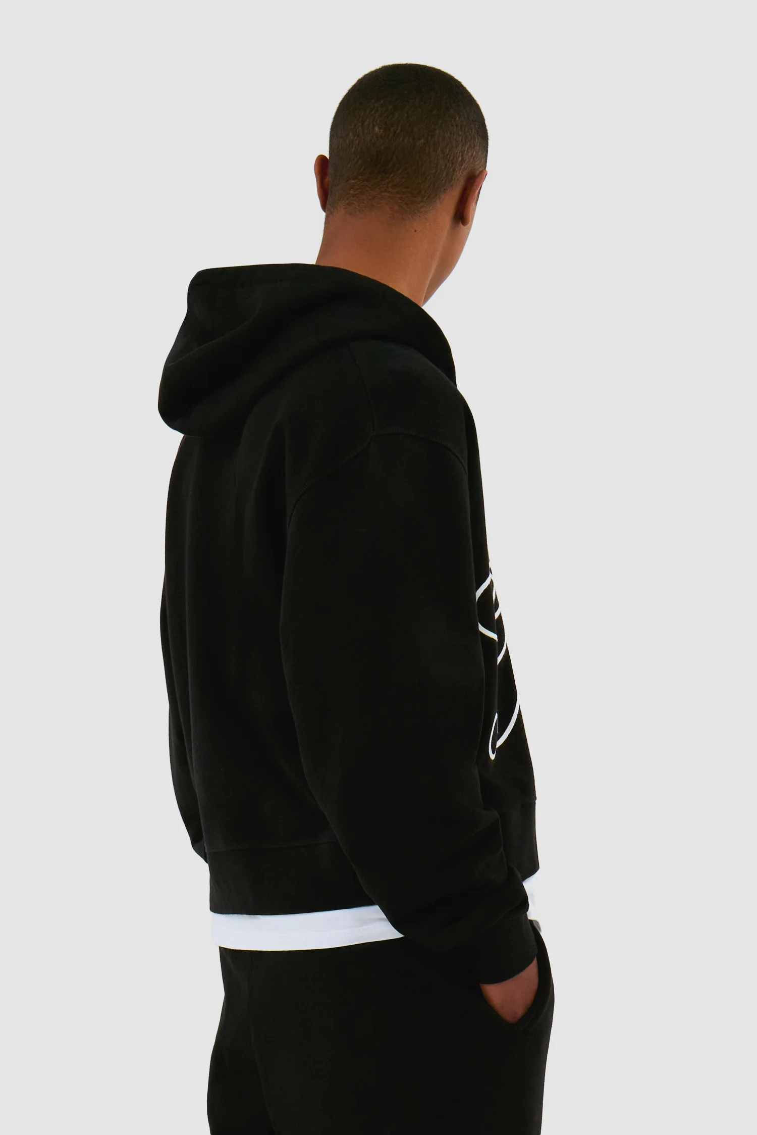 Sweat à capuche zippé avec logo fleuri - Noir - Image 3