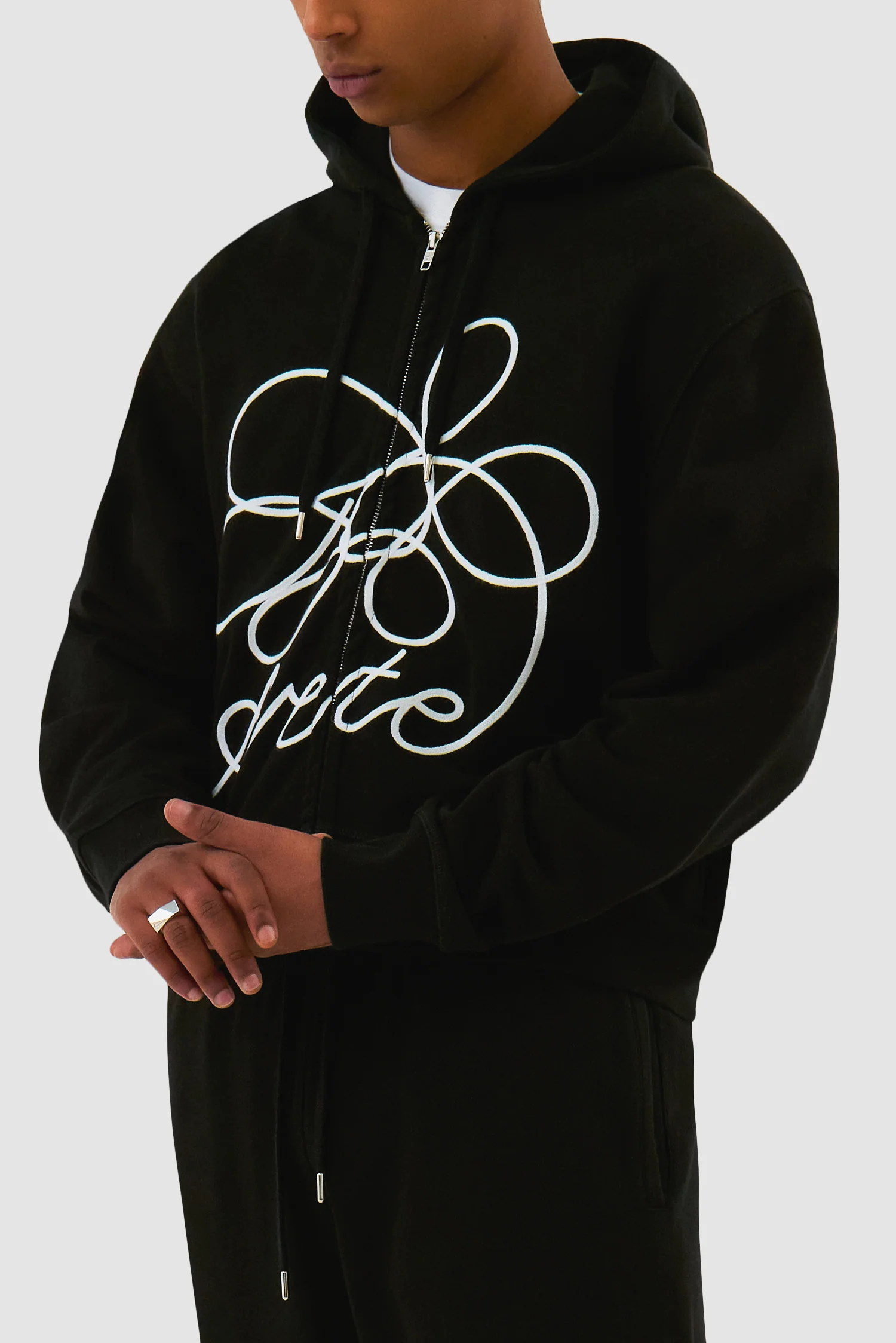 Sweat à capuche zippé avec logo fleuri - Noir - Image 7