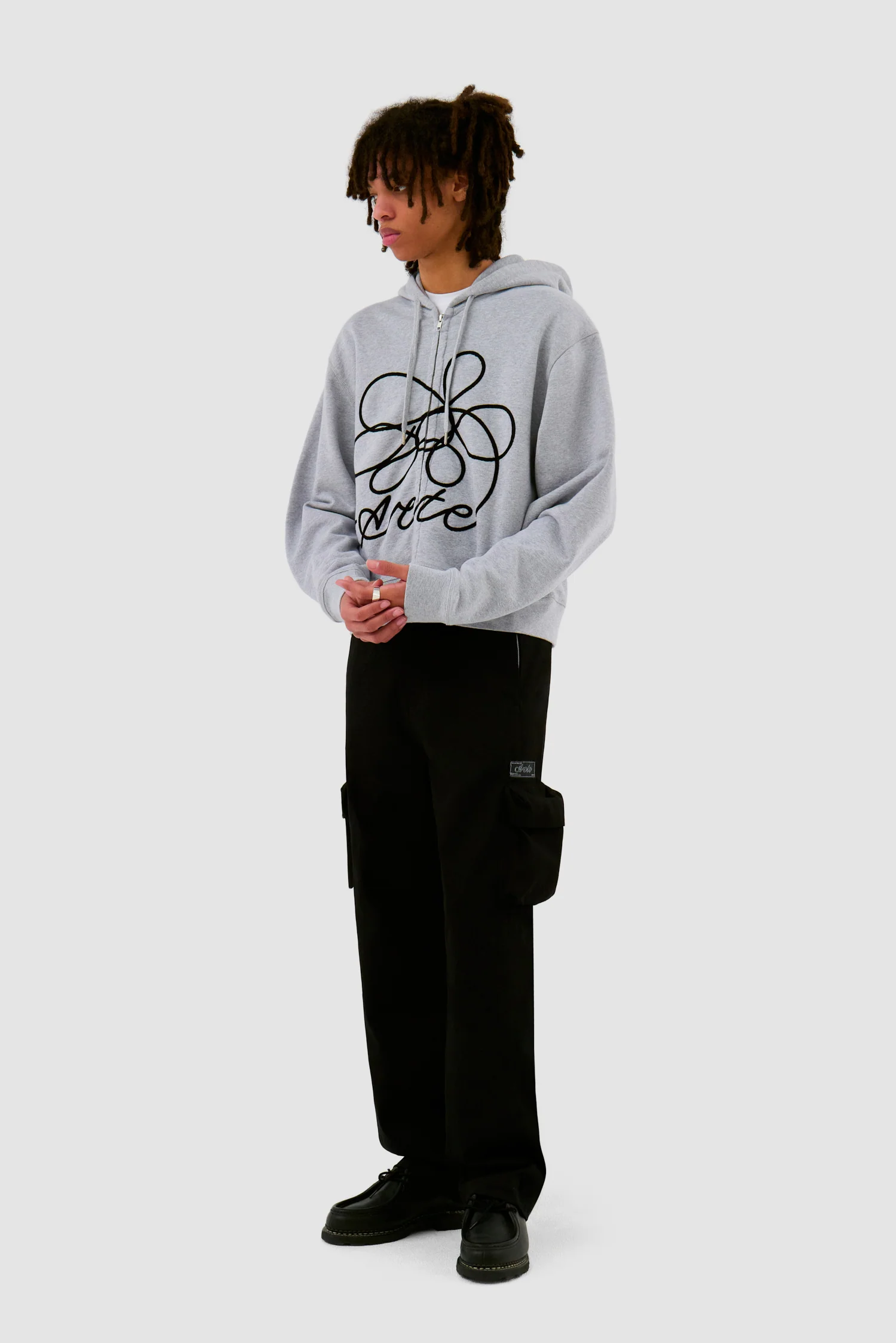 Sweat à capuche zippé avec logo fleuri - Gris - Image 5