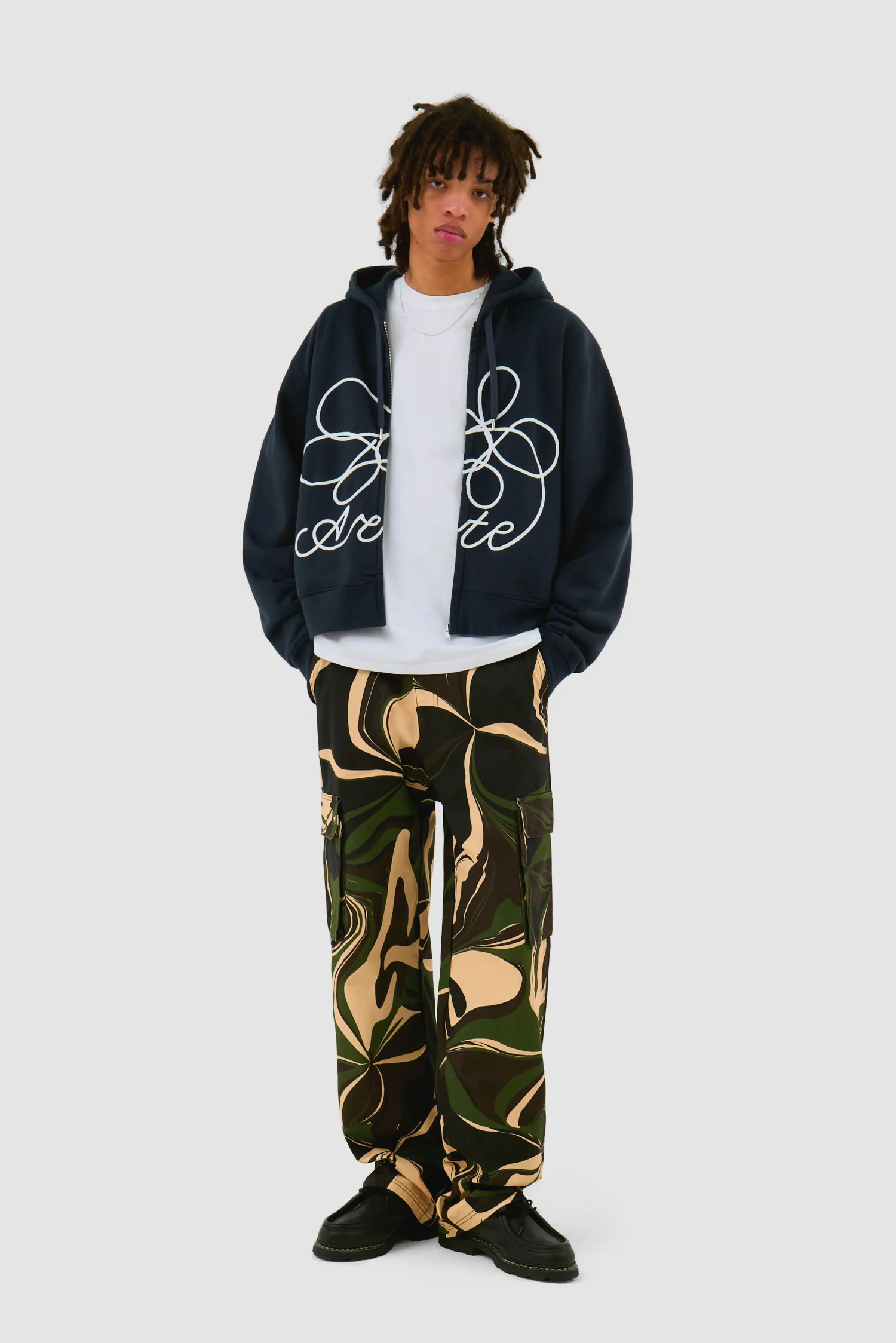 Sweat à capuche zippé avec logo fleuri - Marine - Image 5