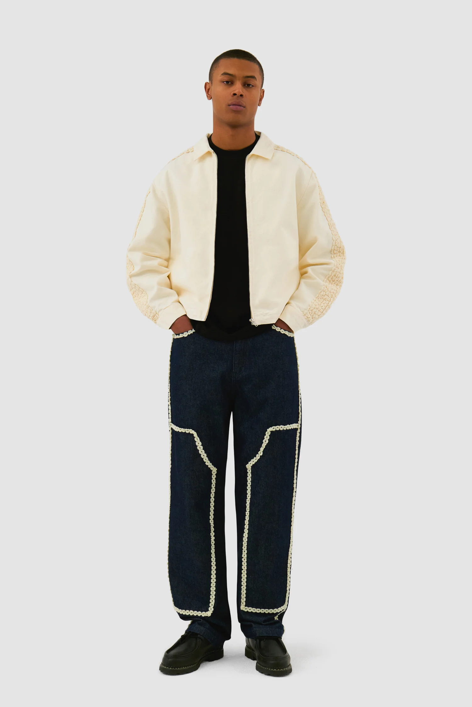 Veste à bandes fleuries - Crème - Image 4