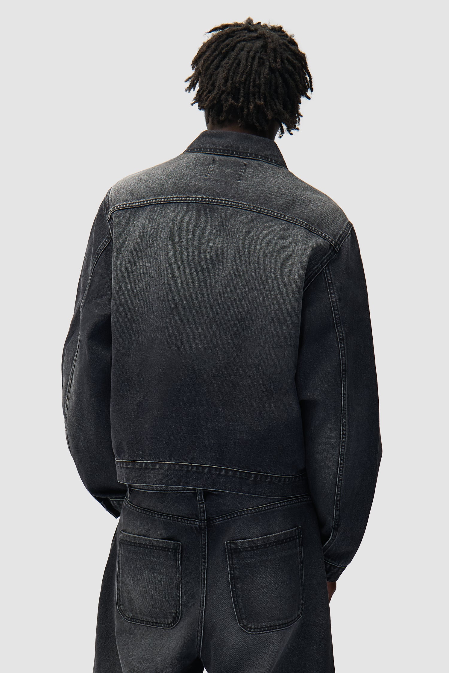 Veste en jean à poches plissées - Noir délavé - Image 3
