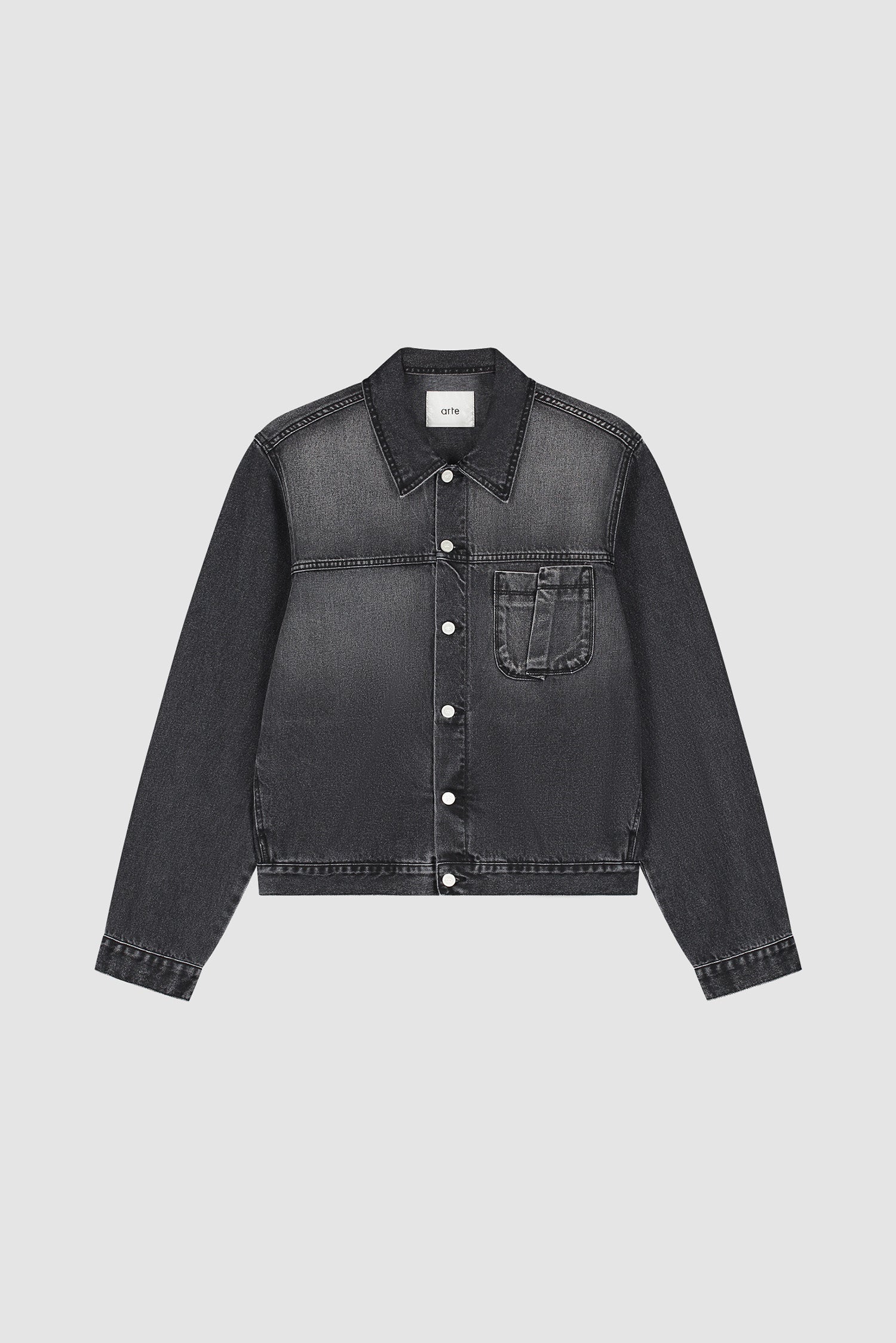 Veste en jean à poches plissées - Noir délavé - Image 9
