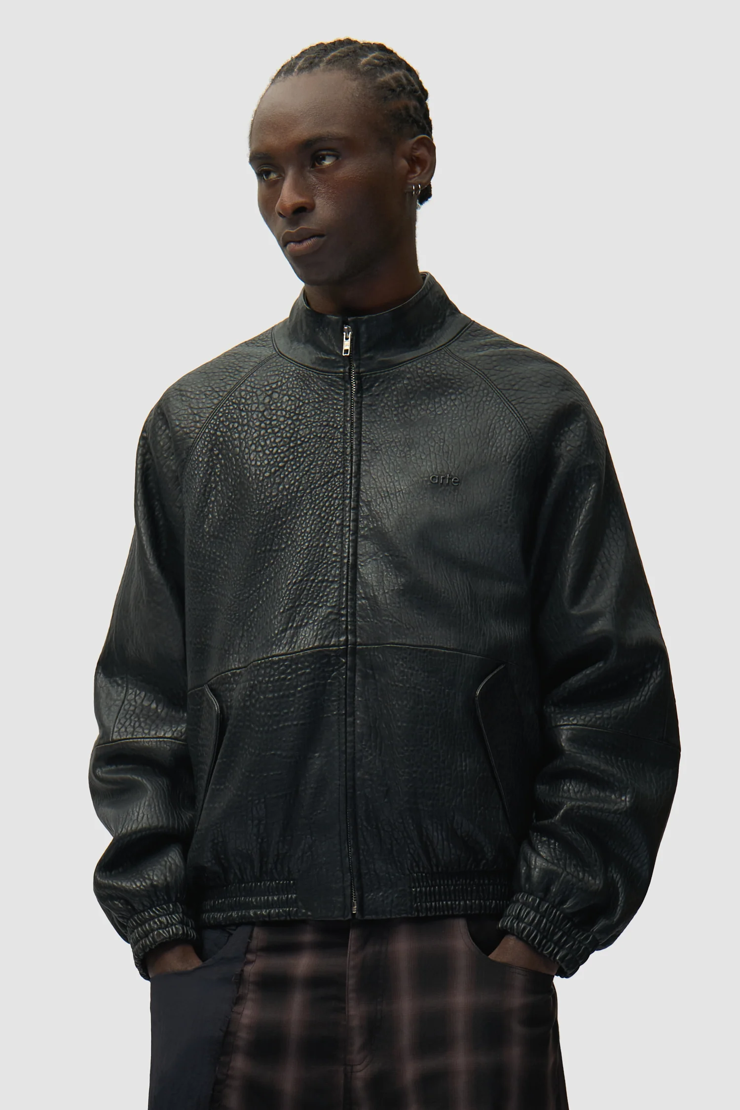 Veste en cuir à col haut - Noir - Image 2