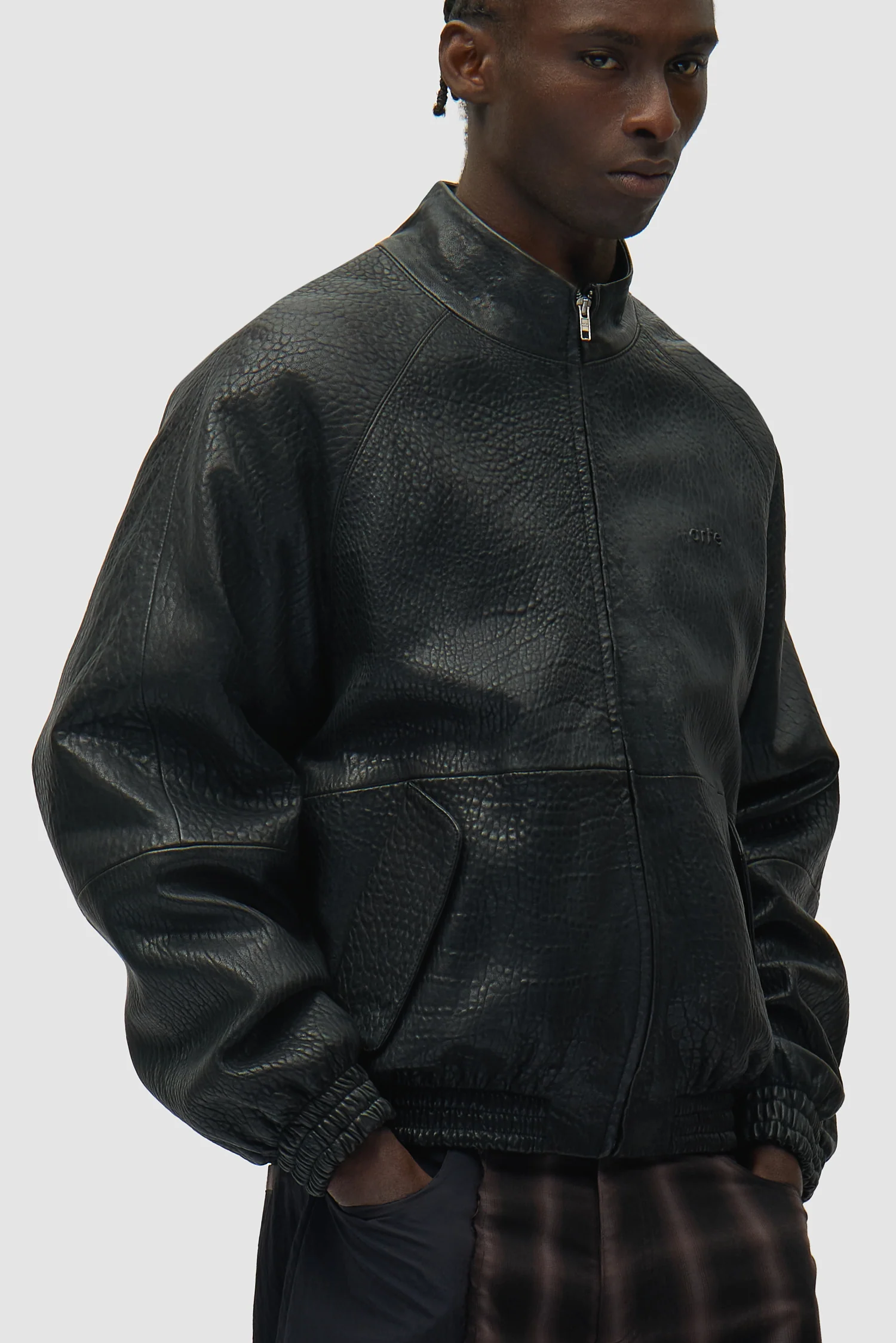 Veste en cuir à col haut - Noir - Image 7