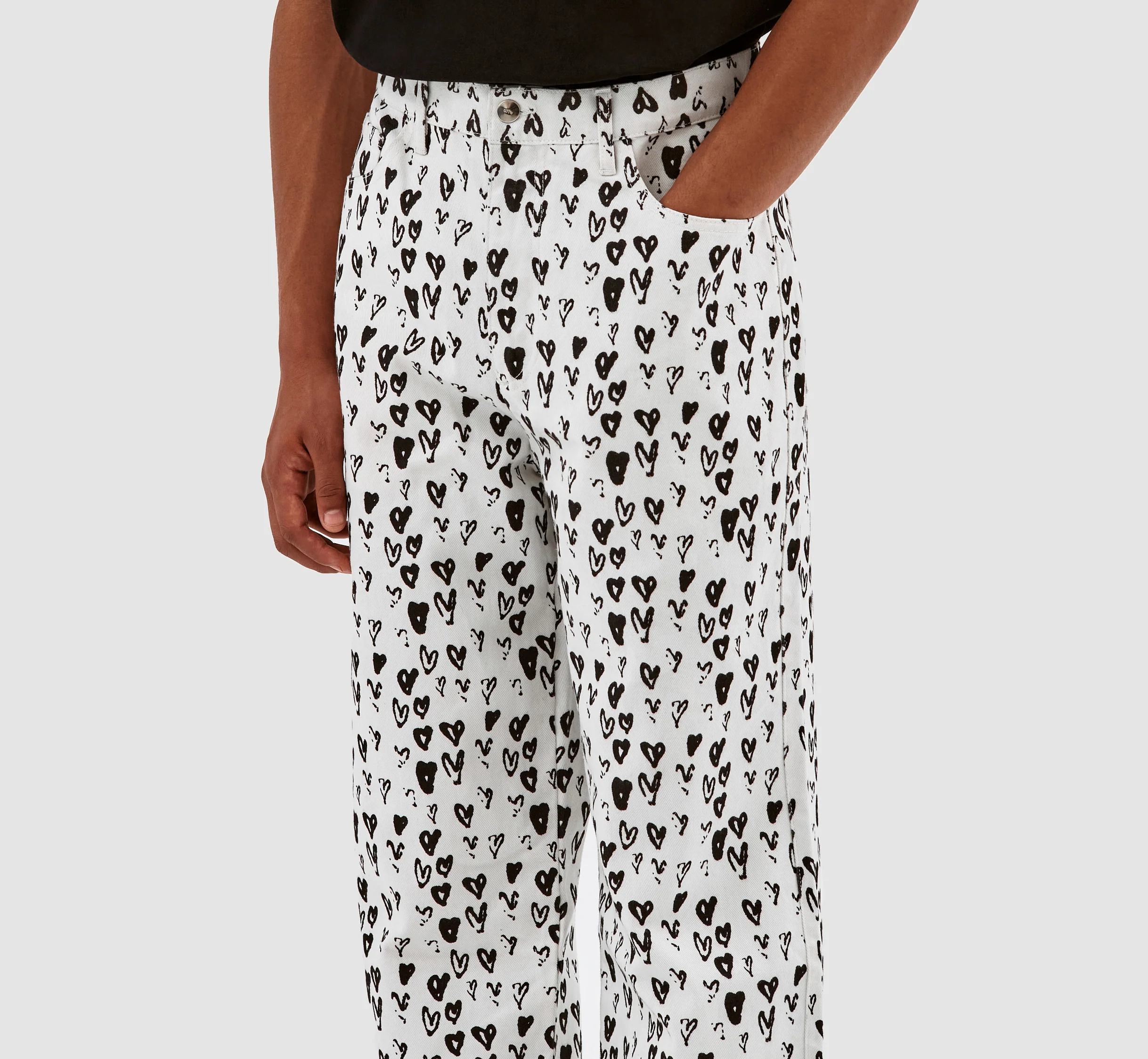 Pantalon Jean Allover Heart - Blanc/Noir - Image 4